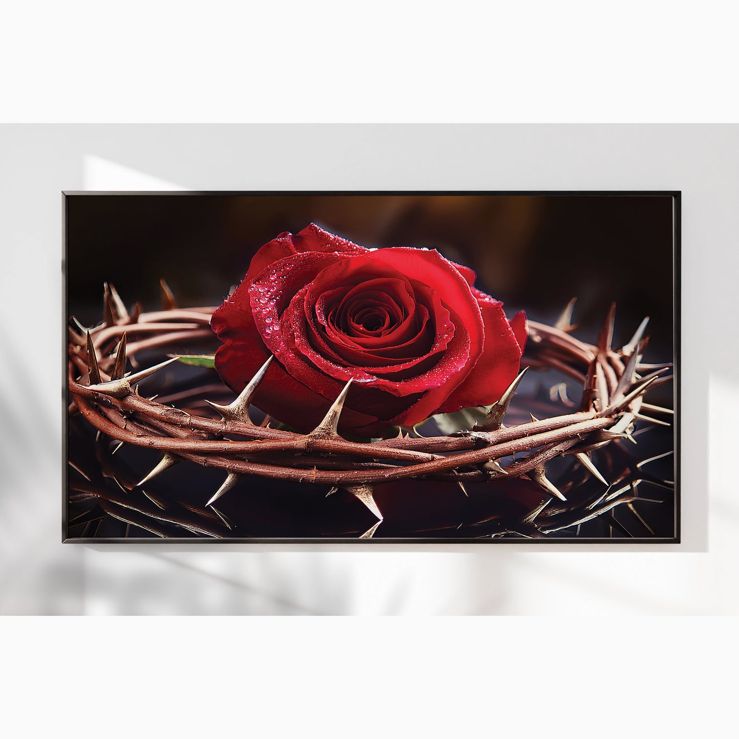 Rose with Crown of Thorns Wall Art – Christian Symbolism Décor