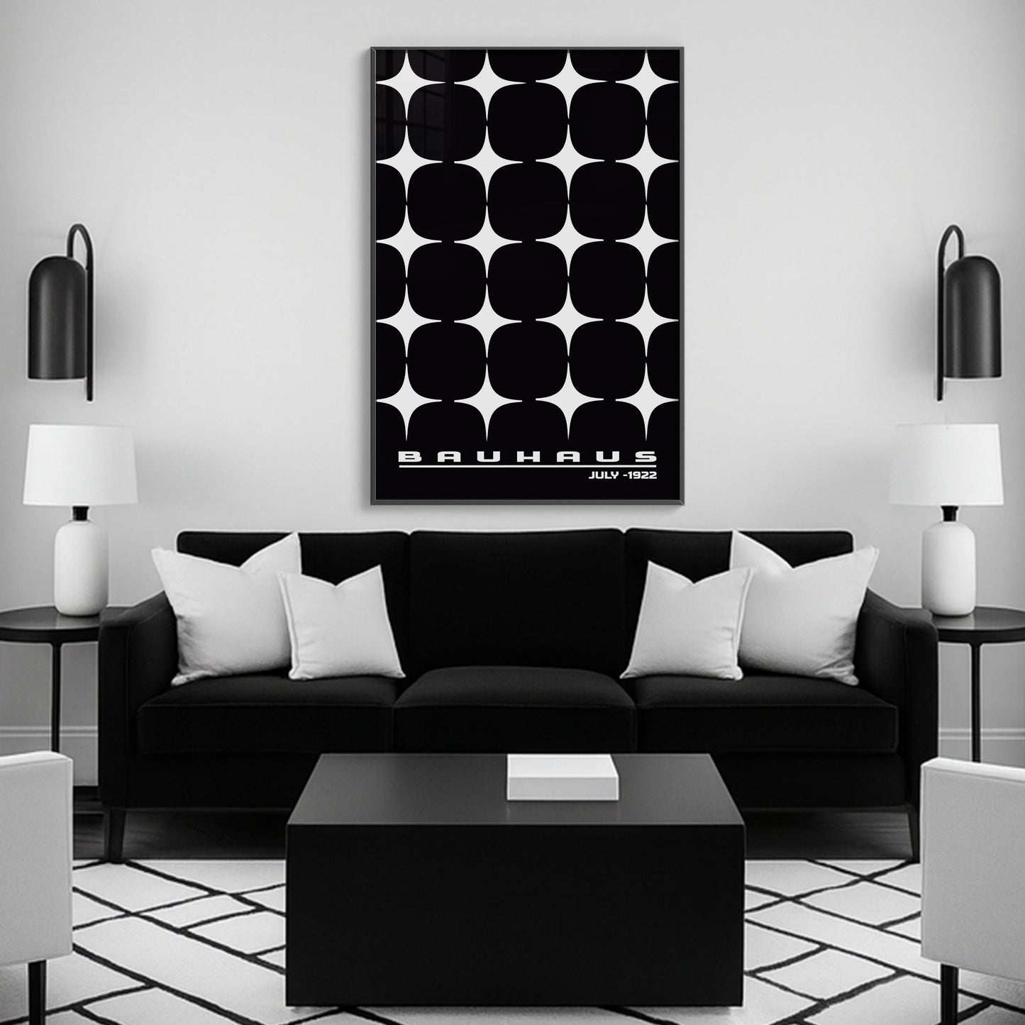 Star-form Grid – Bauhaus Exhibition 1922 | Luxury Framed Glass Wall Art (Multiple Colors)