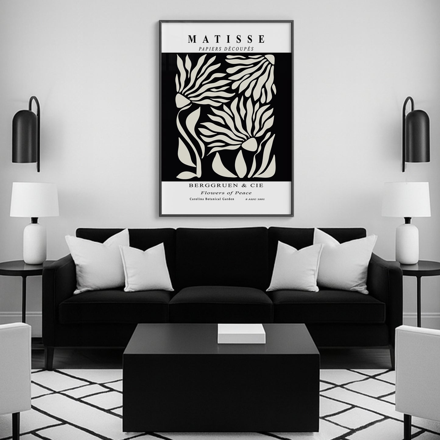 Flowers of Peace - Modern Matisse Inspired – Luxury Glass Framed Wall Art (Multiple Colors)