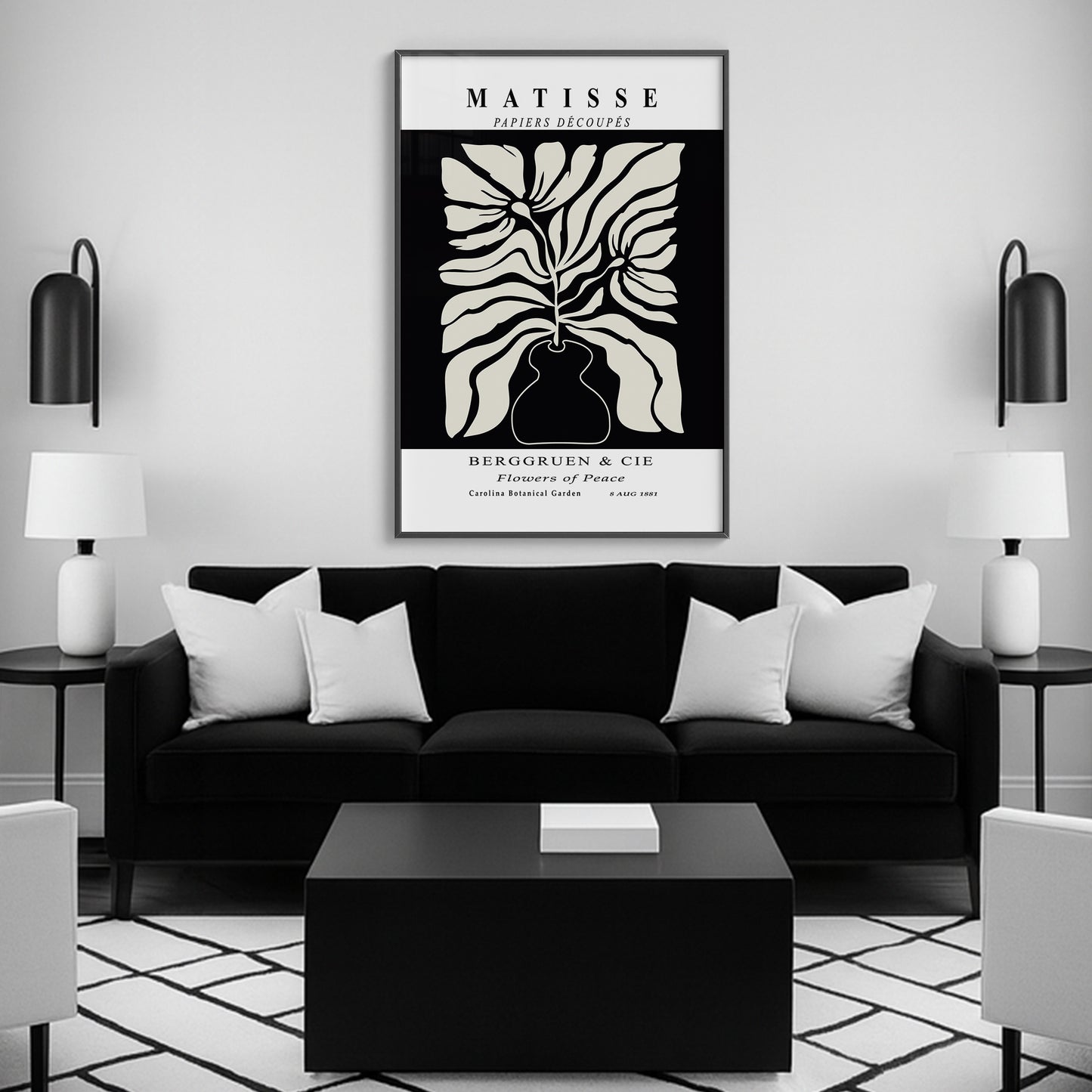 Botanic Serenity- Modern Matisse Inspired Geometric Wall Art – Luxury Framed Glass Wall Decoration (Multiple Colors)