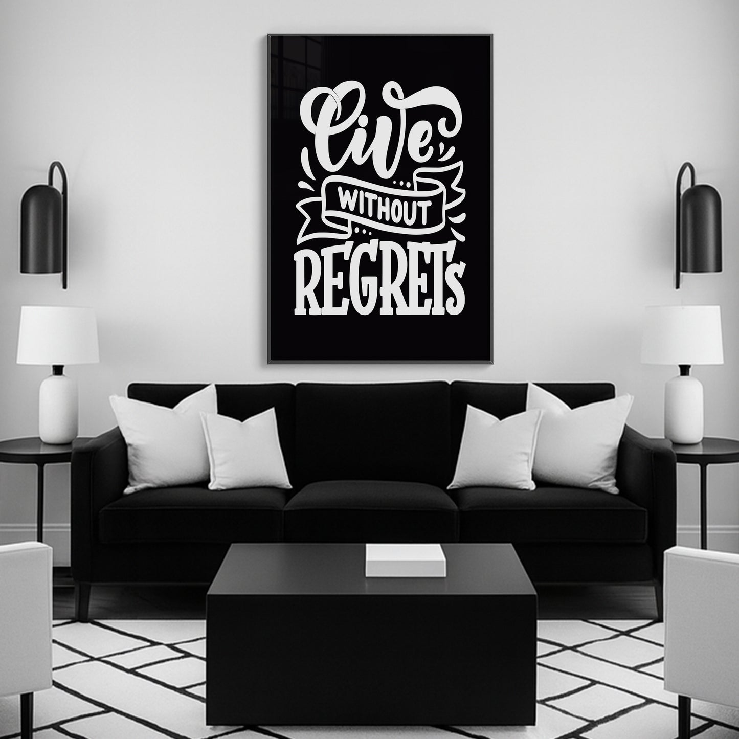 Live Without Regrets - Luxury Glass Framed Wall Art (Multiple Colors)