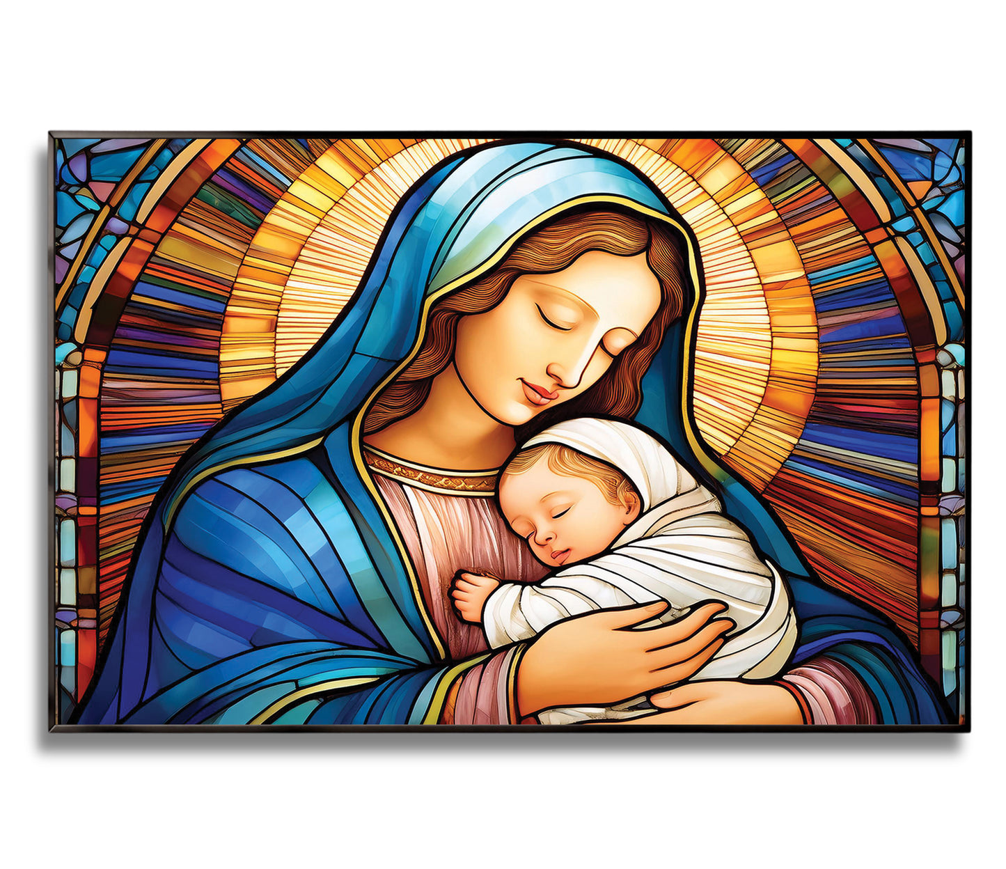 Virgin Mary and Baby Jesus Wall Art – Stained Glass Christian Décor