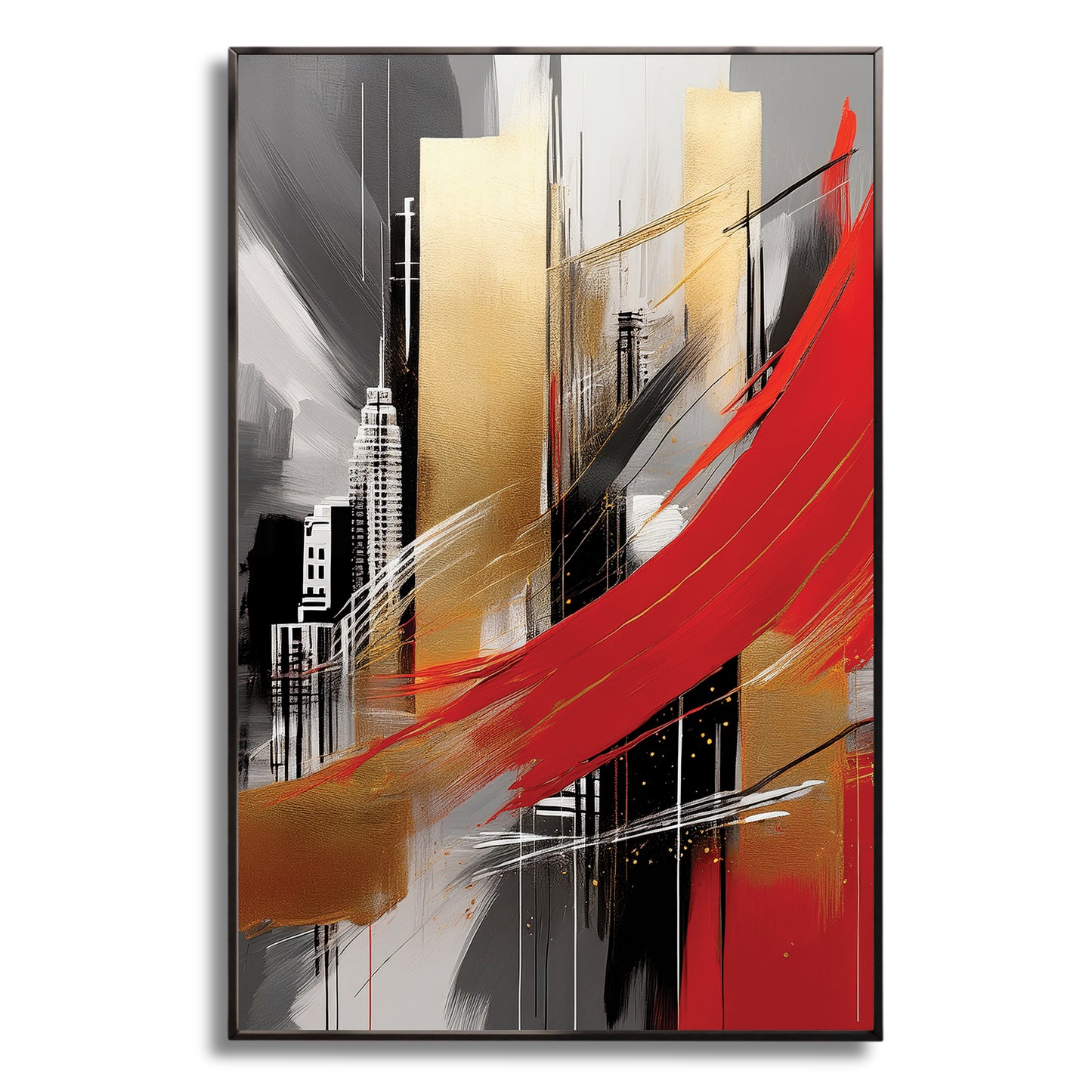 City Abstract Wall Art – Gold and Red Modern Luxury Décor