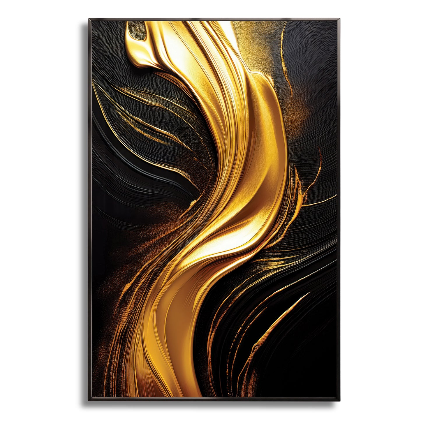 Golden Flow Abstract Wall Art – Luxury Black and Gold Décor