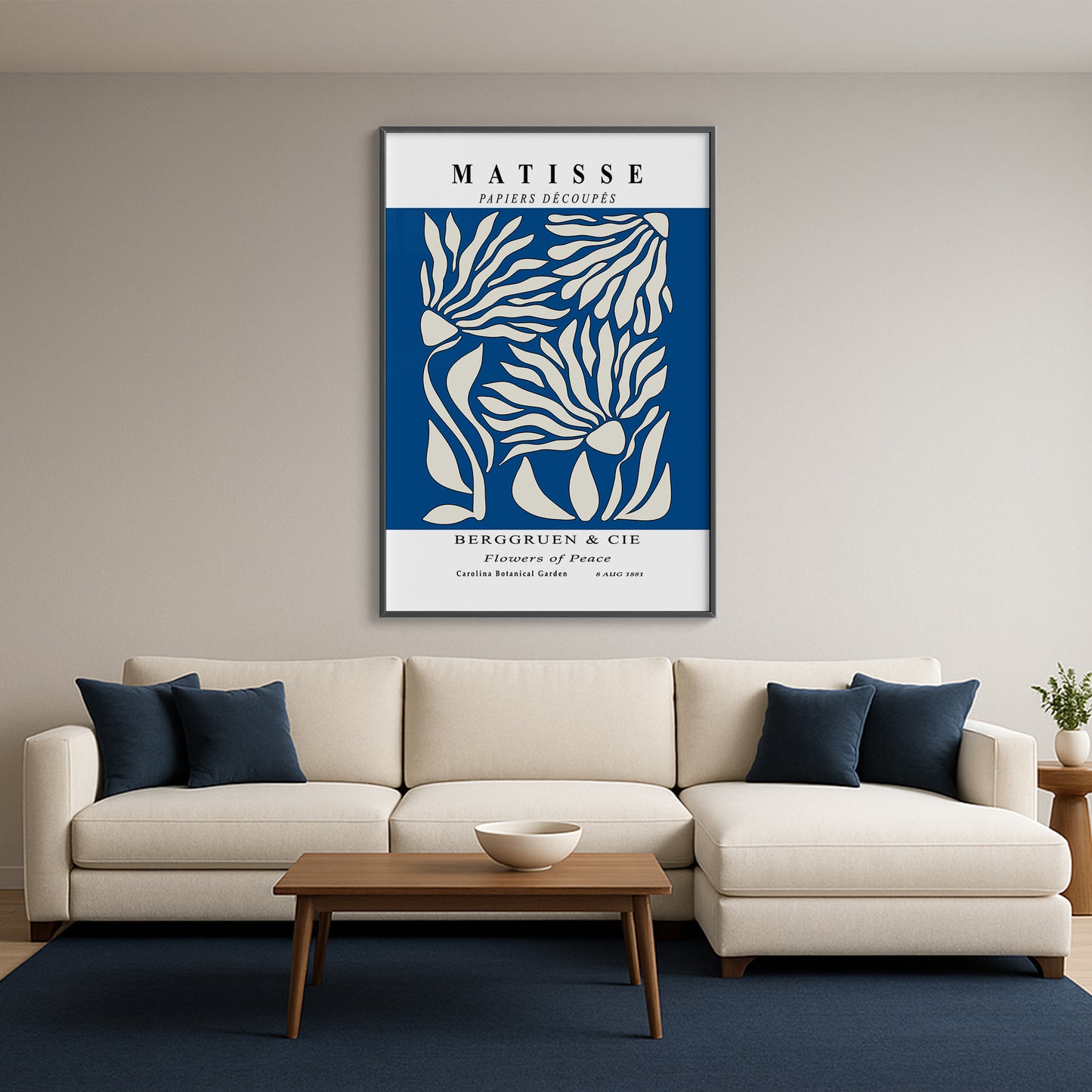 Flowers of Peace - Modern Matisse Inspired – Luxury Glass Framed Wall Art (Multiple Colors)