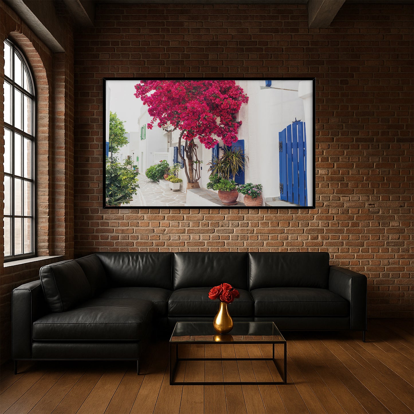 Cycladic Bloom – Bougainvillea Street Wall Art, Greek Island Floral Escape