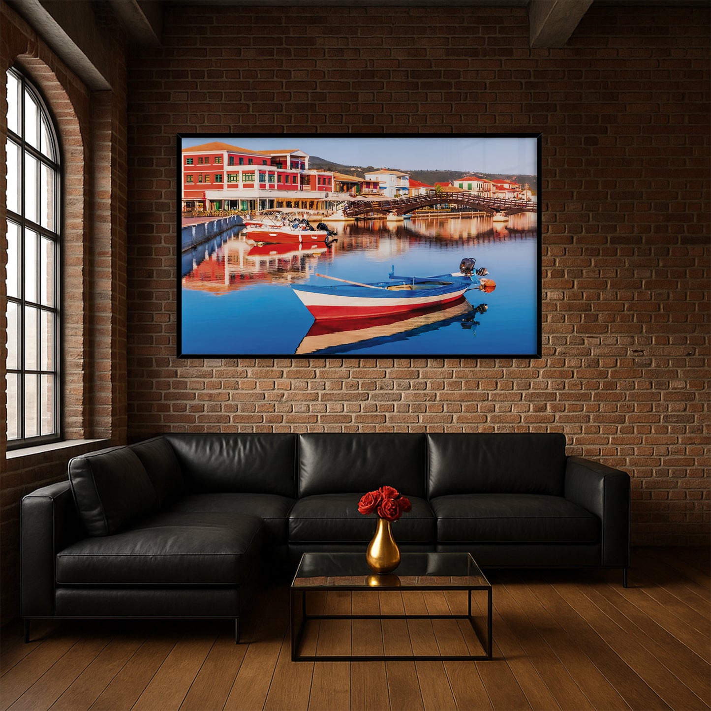 Lefkada Harbor β Greek Fishing Village Wall Art, Colorful Waterfront Scene