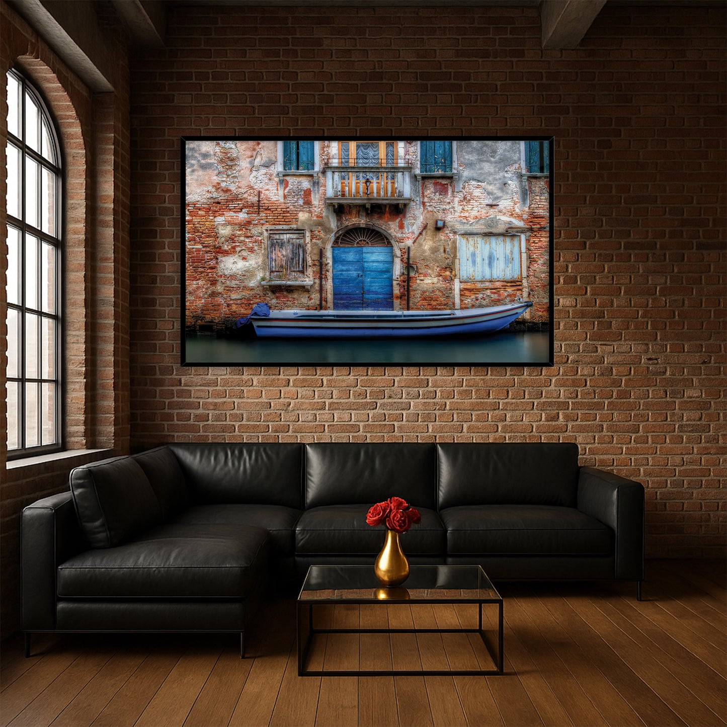Venetian Blue Door and Weathered Wall Art β Rustic Italy Series
