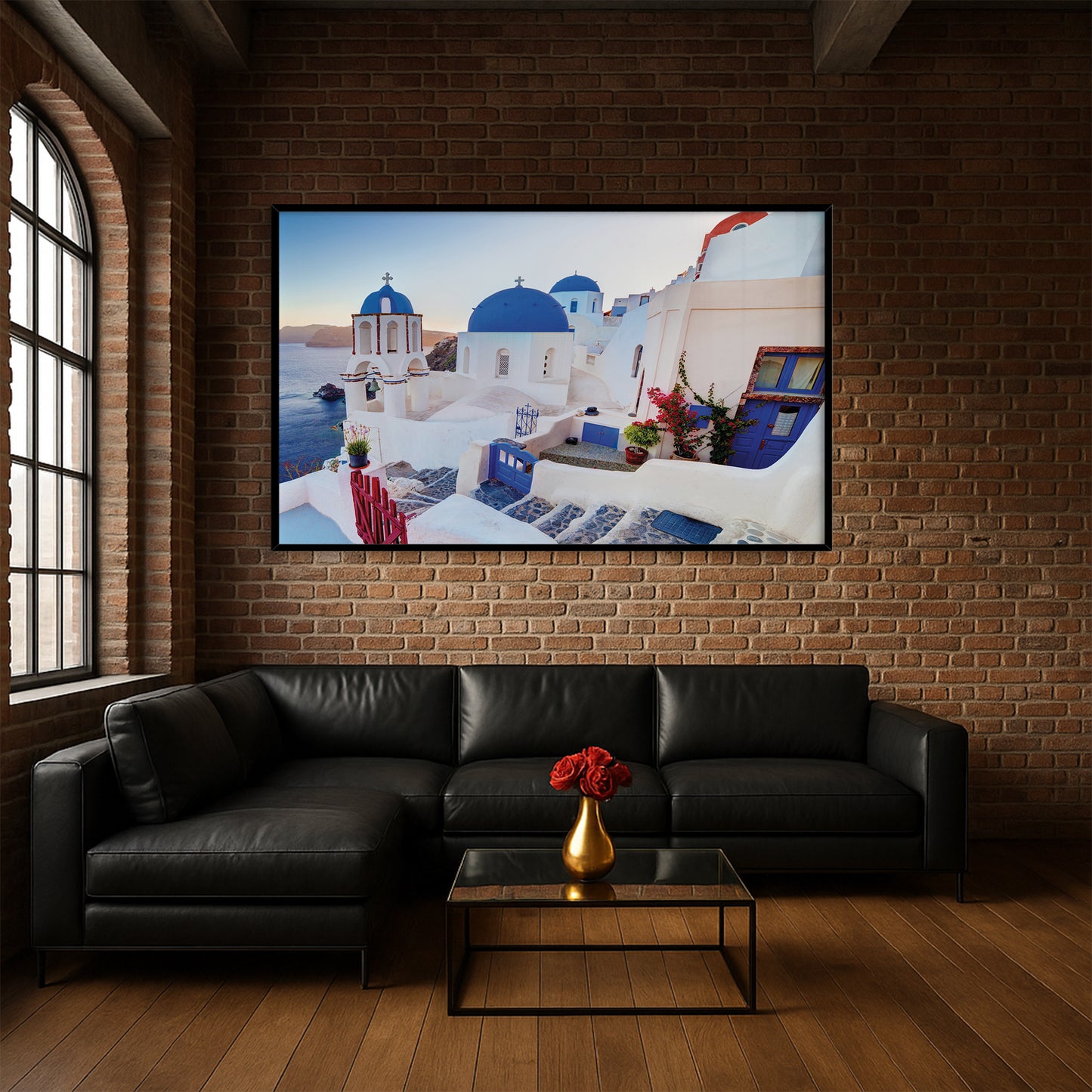 Oia Sunset View – Santorini Dome Church Wall Art, Greece Blue and White Village Decor