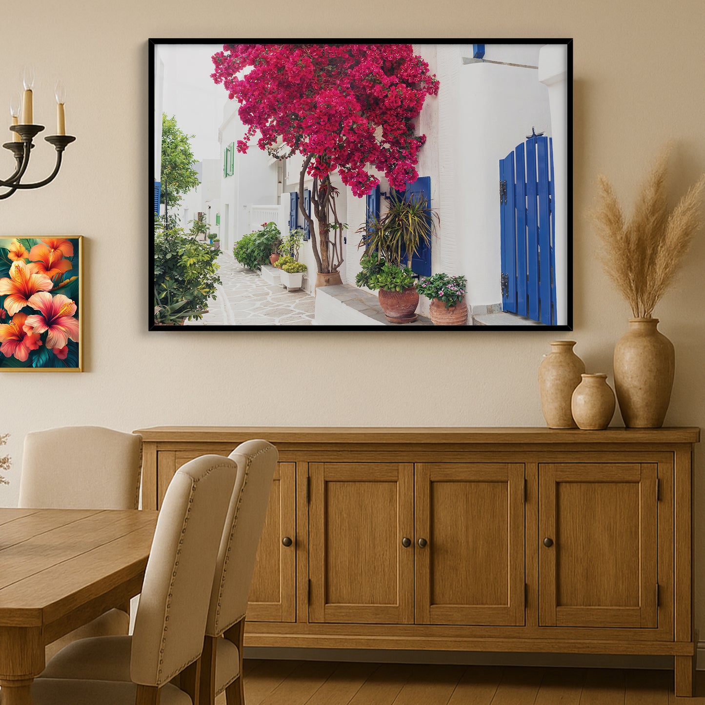 Cycladic Bloom – Bougainvillea Street Wall Art, Greek Island Floral Escape