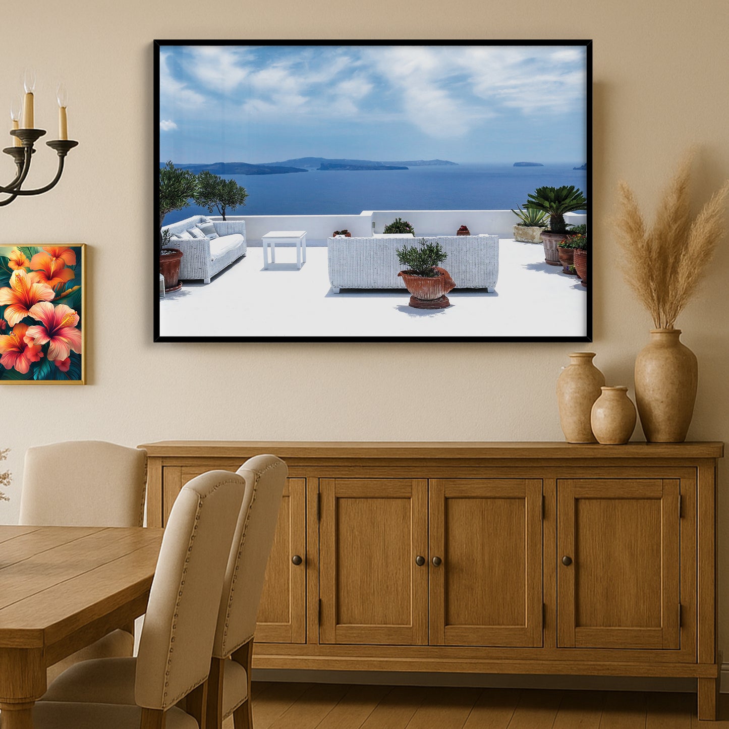 Santorini Serenity β White Balcony Wall Art, Aegean Sea View, Luxury Travel Decor