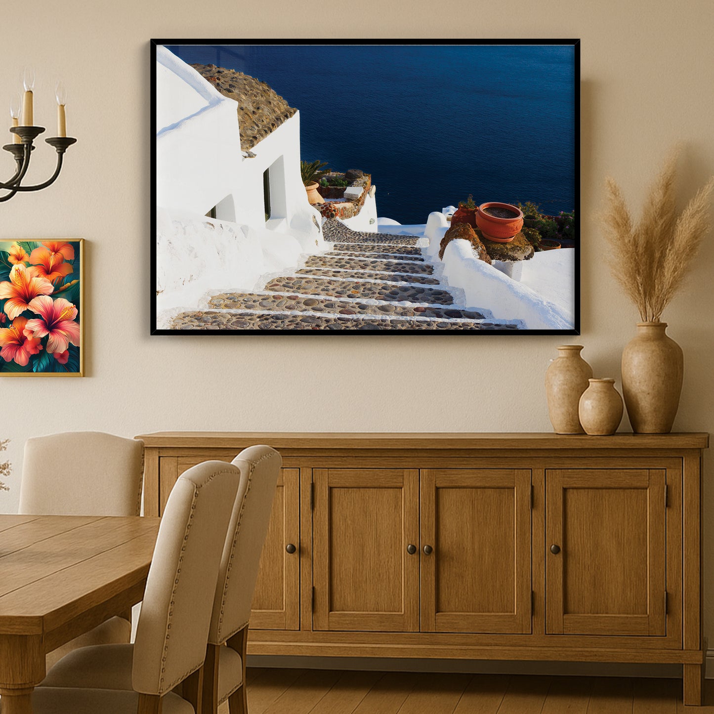 Santorini Steps – Greek Island Stone Path Wall Art, Aegean Sea View