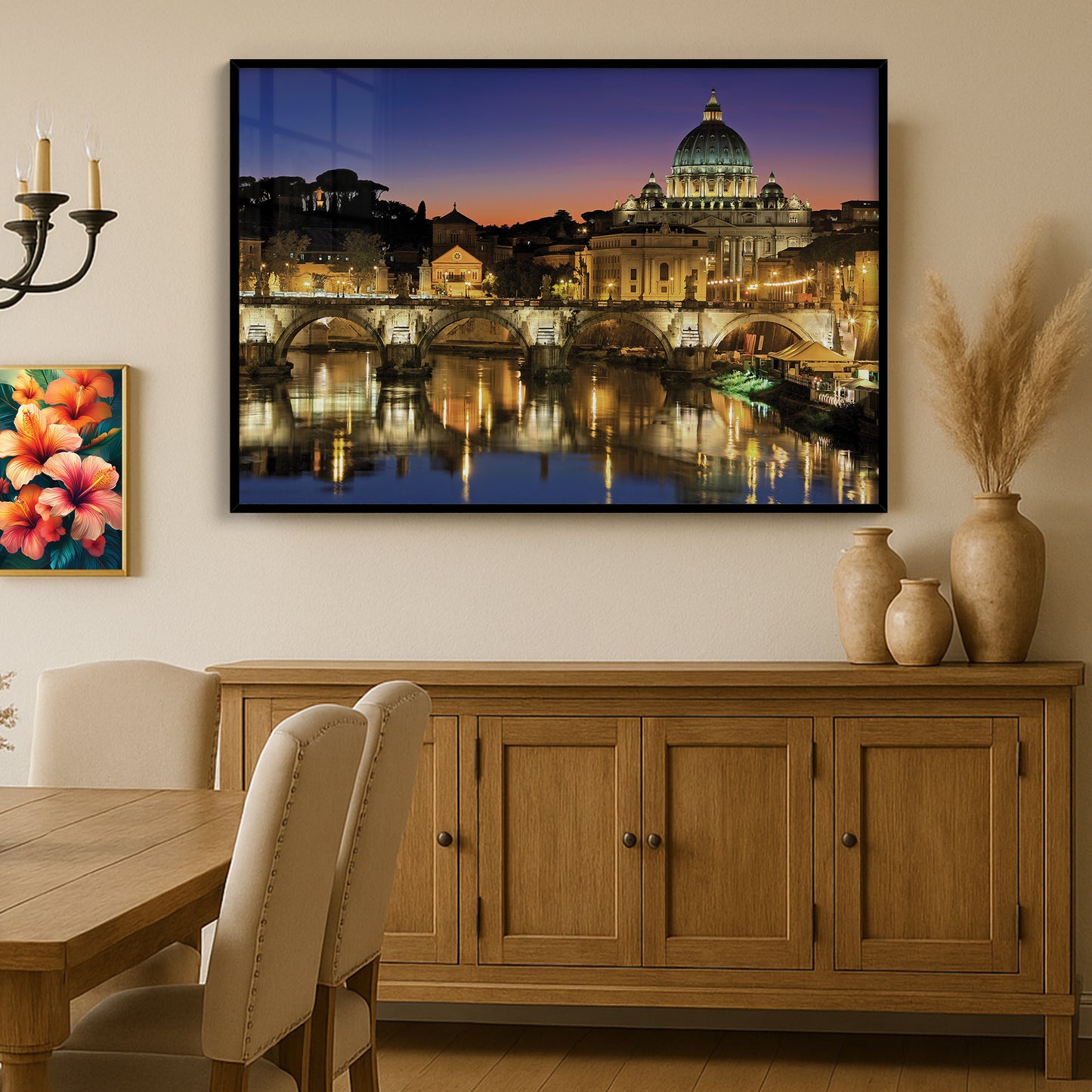 Vatican at Dusk โ Rome Cityscape Wall Art, St. Peter's Basilica and Tiber River Reflections