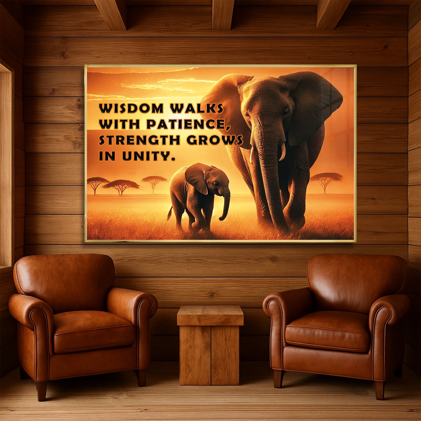 Elephants at Sunset – Wisdom & Unity Motivational Wall Art