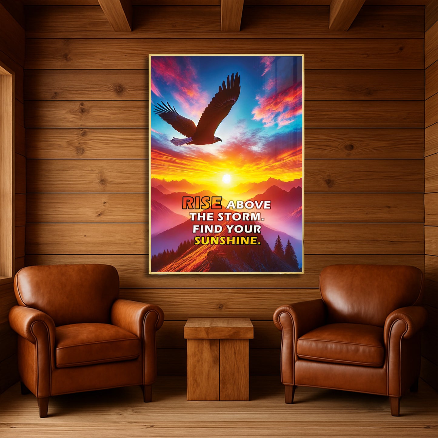 Rise Above the Storm โ Eagle Sunset Motivational Wall Art