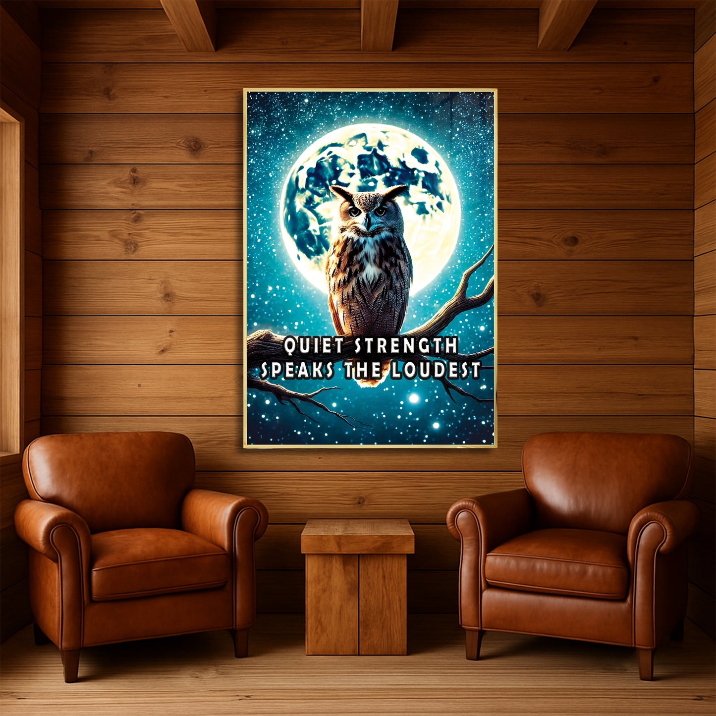 Quiet Strength – Owl Moonlight Motivational Wall Art