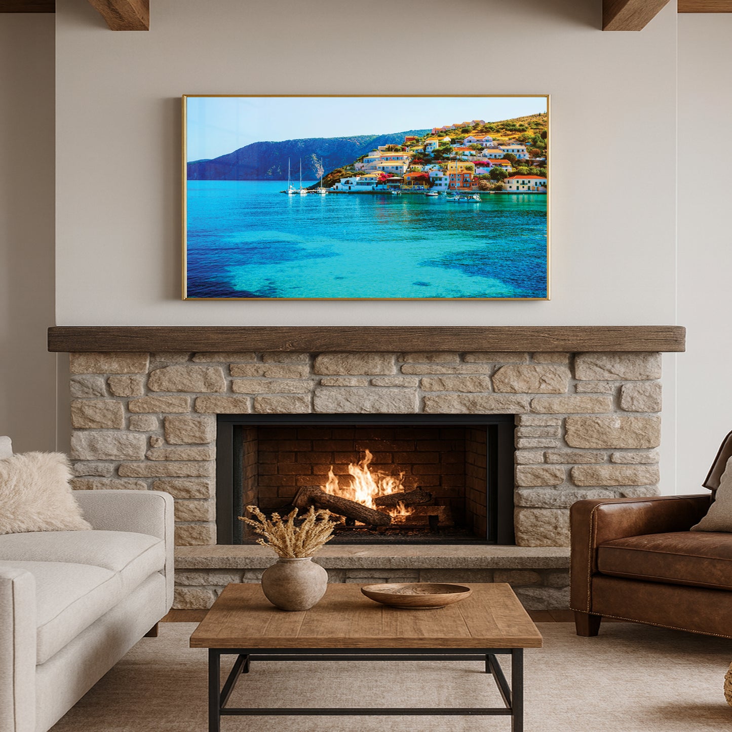 Assos Village Coastal View β Kefalonia Greece Wall Art, Seaside Homes and Turquoise Waters