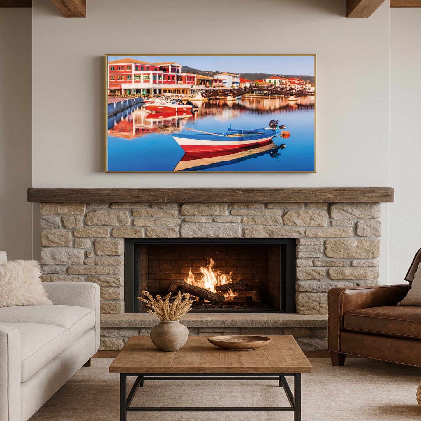 Lefkada Harbor β Greek Fishing Village Wall Art, Colorful Waterfront Scene