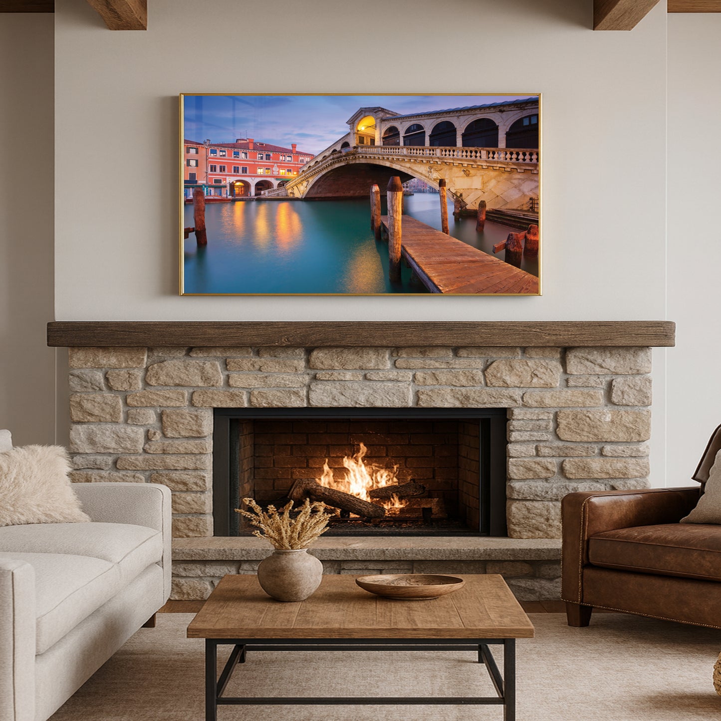 Rialto Bridge by Night β Venetian Reflections Wall Art, Italy Fine Art Photography