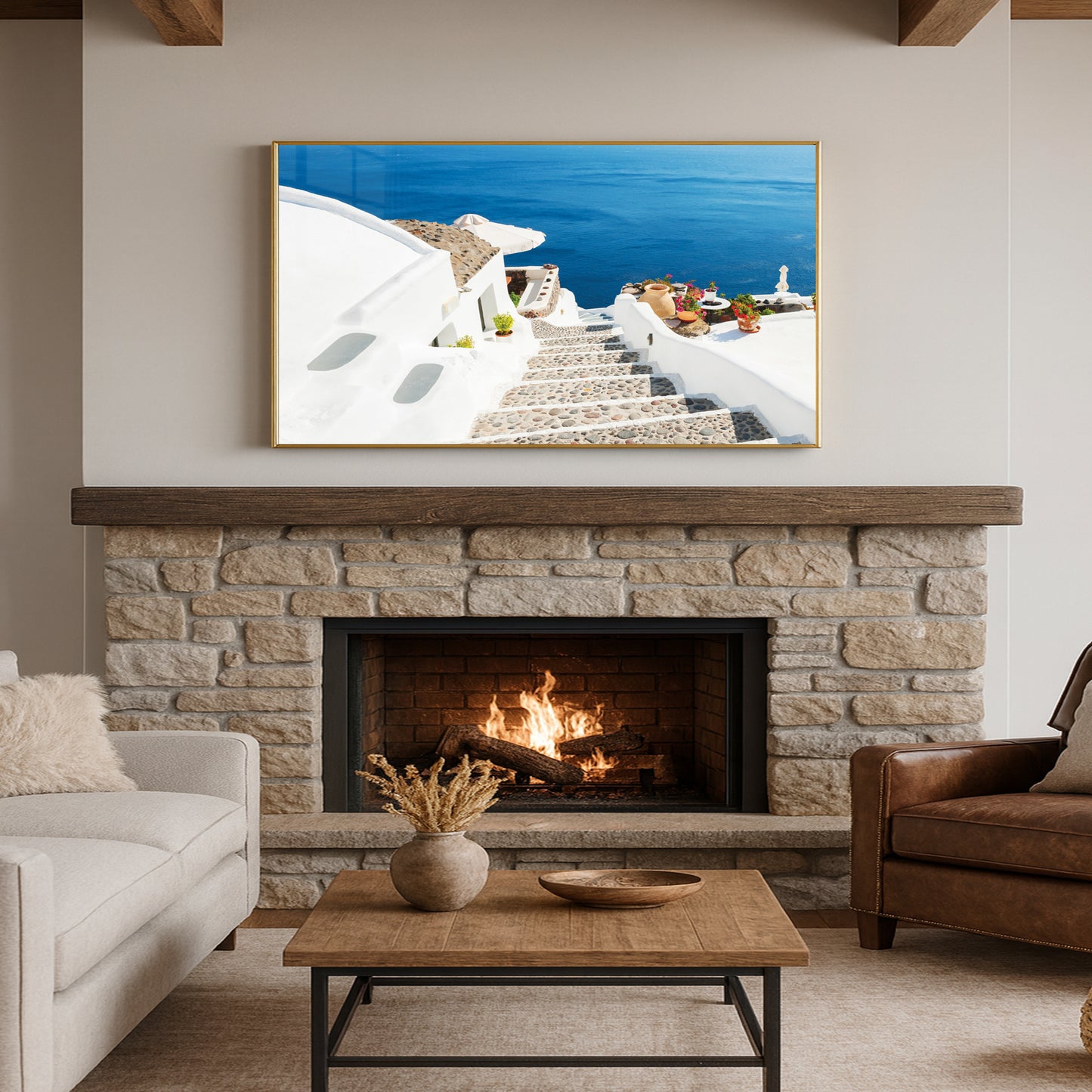 Santorini Cliffside Stairs – Greek Island Wall Art