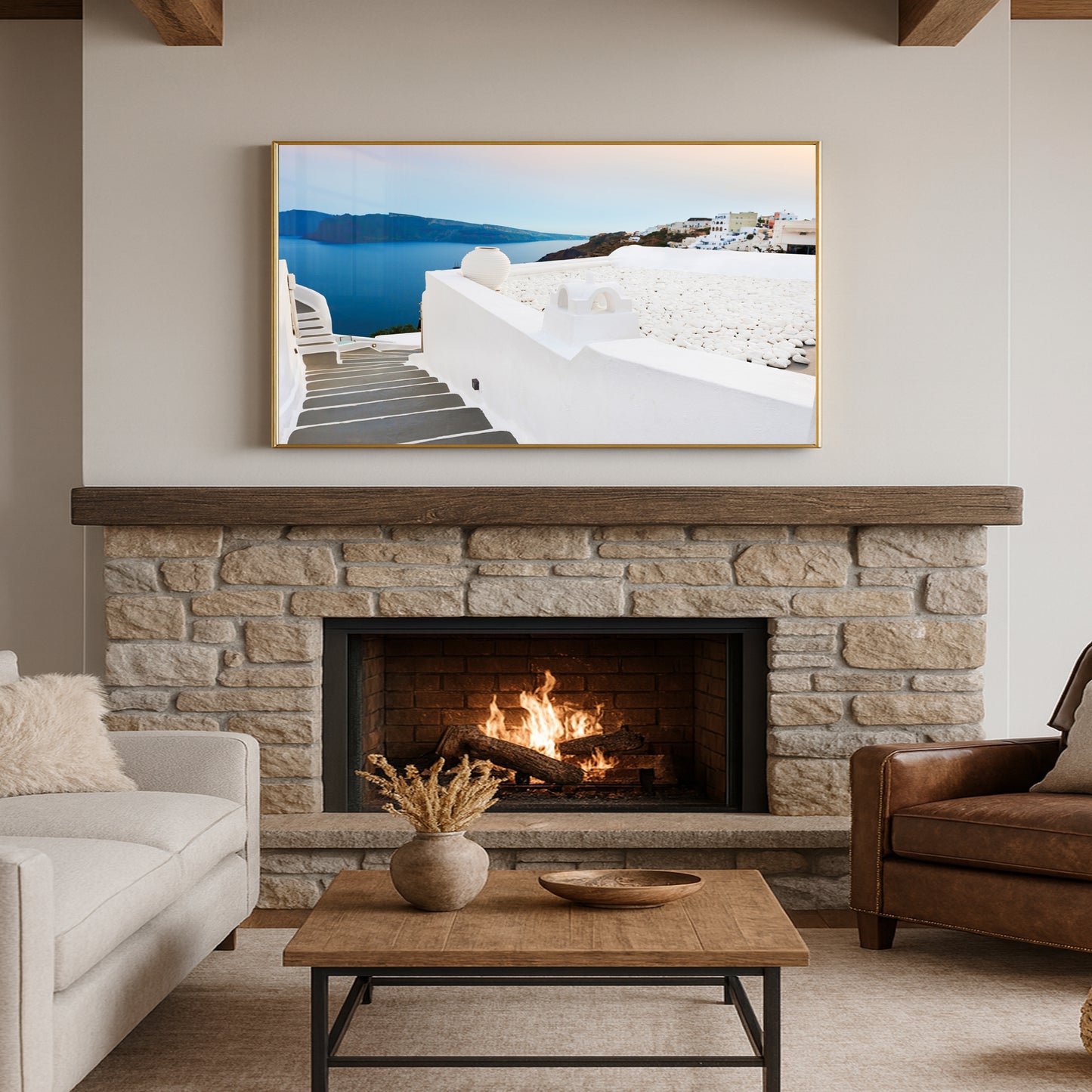 Santorini Cliffside Steps – Aegean Sea View Wall Art, Greek Island Architecture