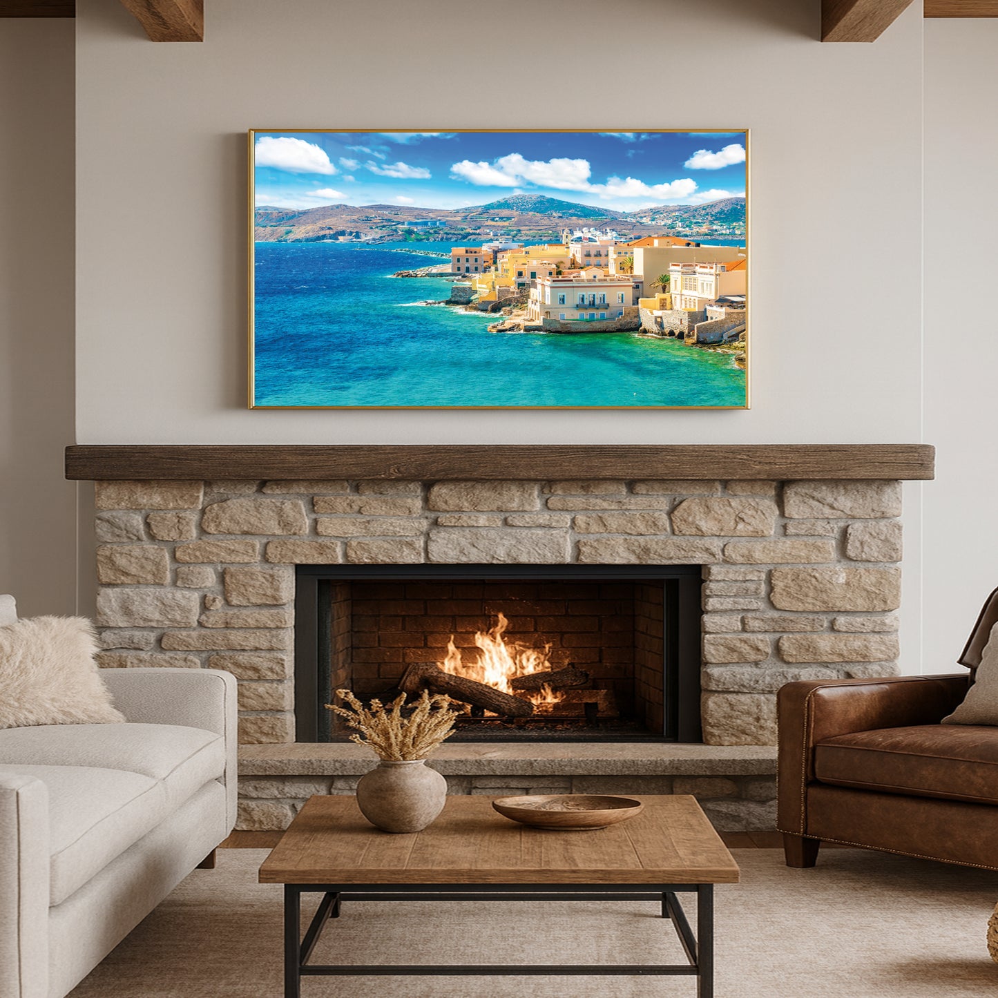 Syros Island Coastline – Greek Island Wall Art, Seaside Architecture Print
