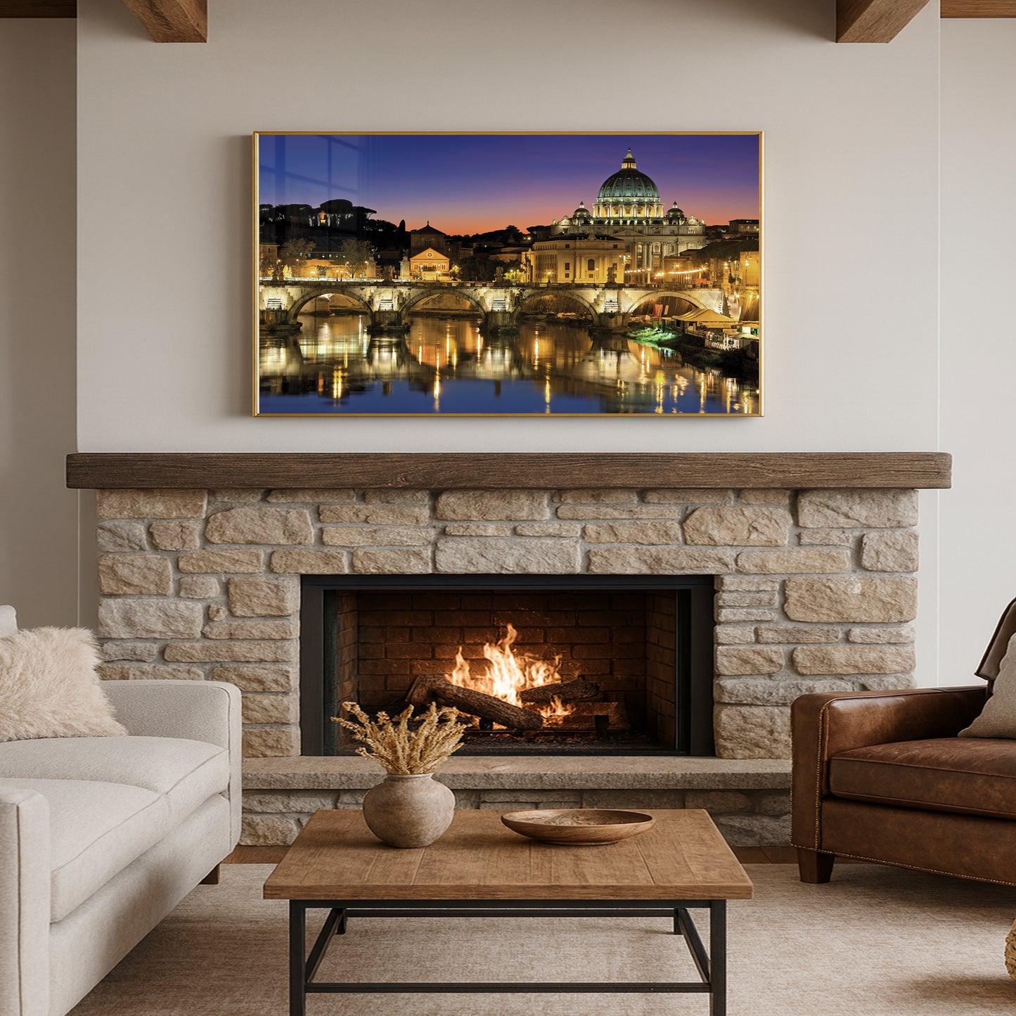 Vatican at Dusk โ Rome Cityscape Wall Art, St. Peter's Basilica and Tiber River Reflections