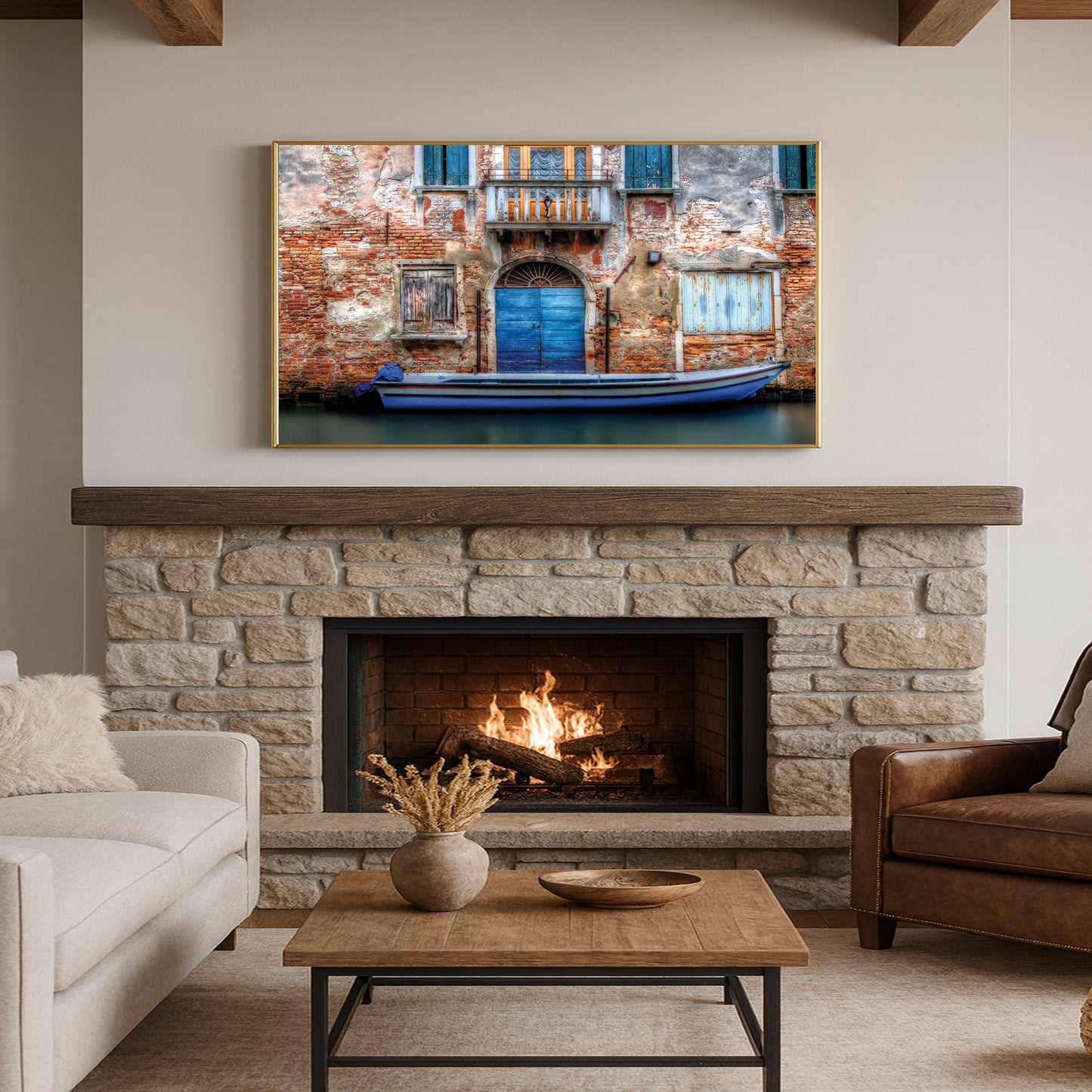 Venetian Blue Door and Weathered Wall Art β Rustic Italy Series