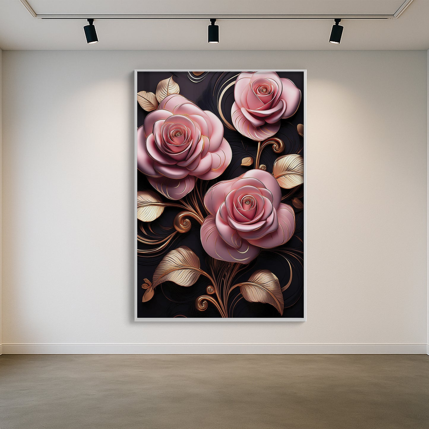Elegant Light Pink Rose Metal Framed Wall Art – Luxury Floral Design