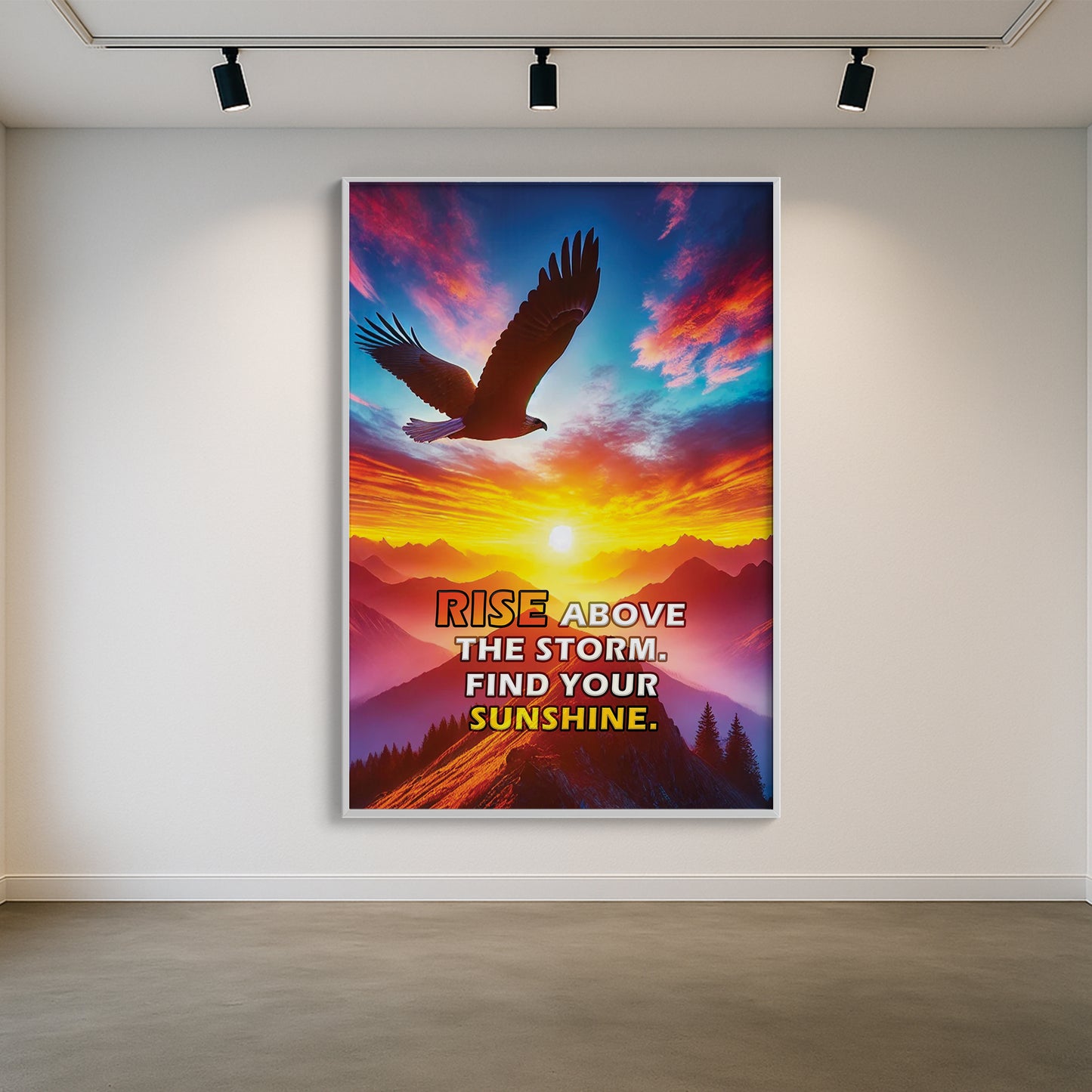 Rise Above the Storm โ Eagle Sunset Motivational Wall Art