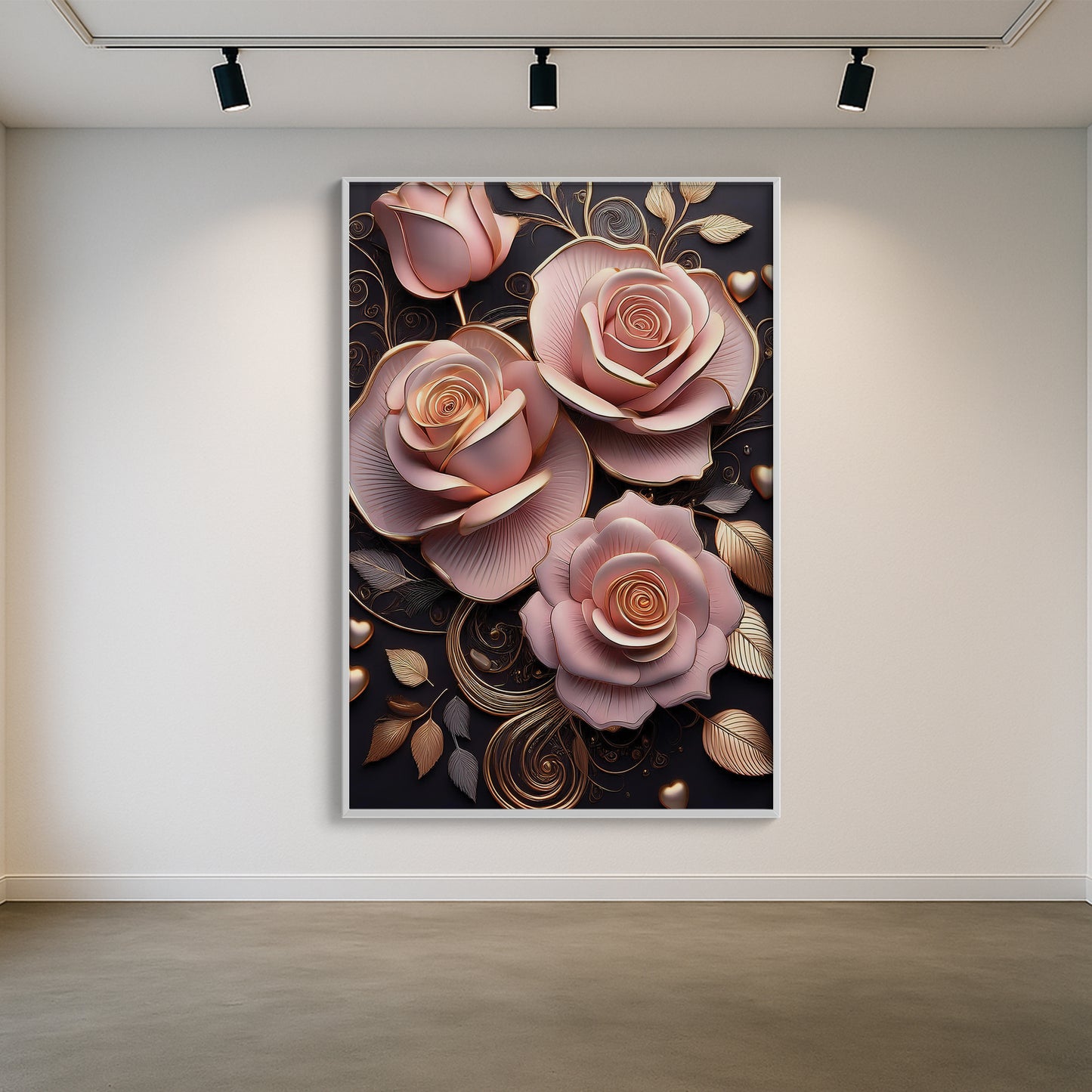 Classic Pink Rose Metal Framed Wall Art – Romantic Luxury Décor