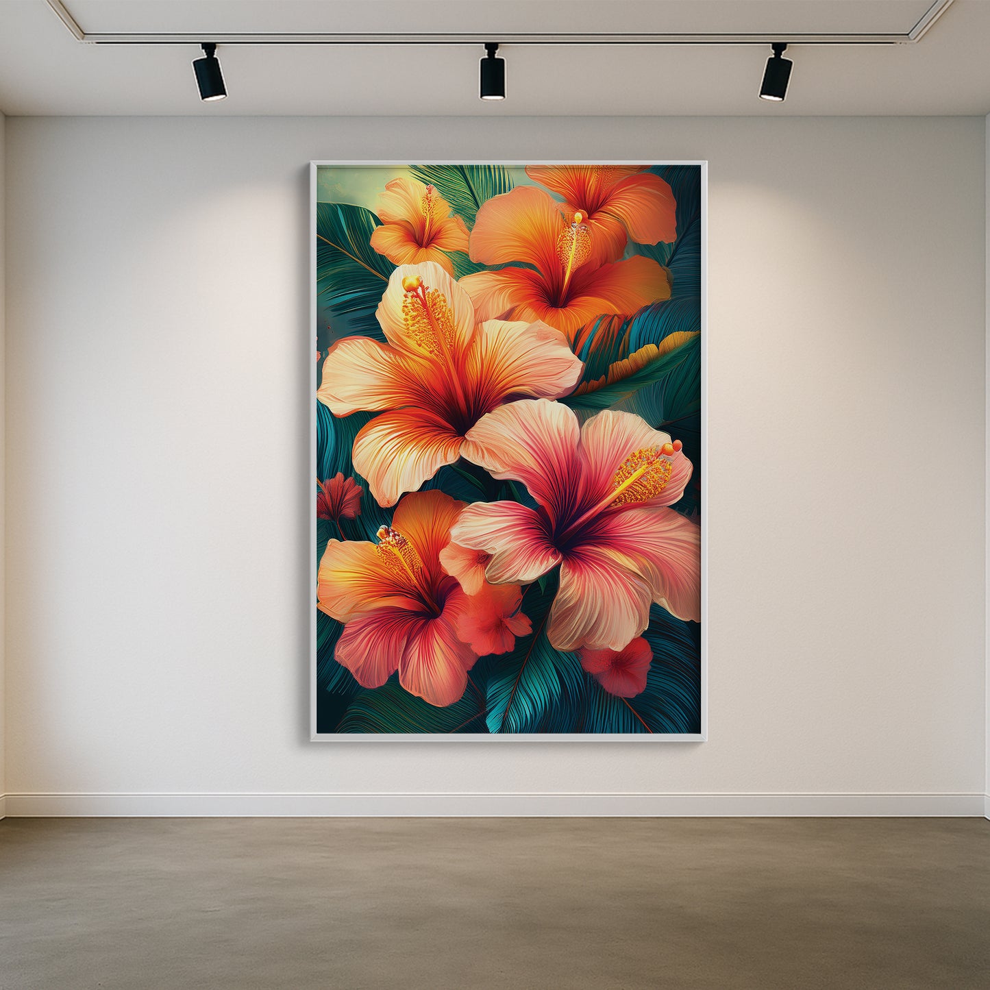 Vibrant Tropical Hibiscus Metal Framed Wall Art – Exotic Floral Décor