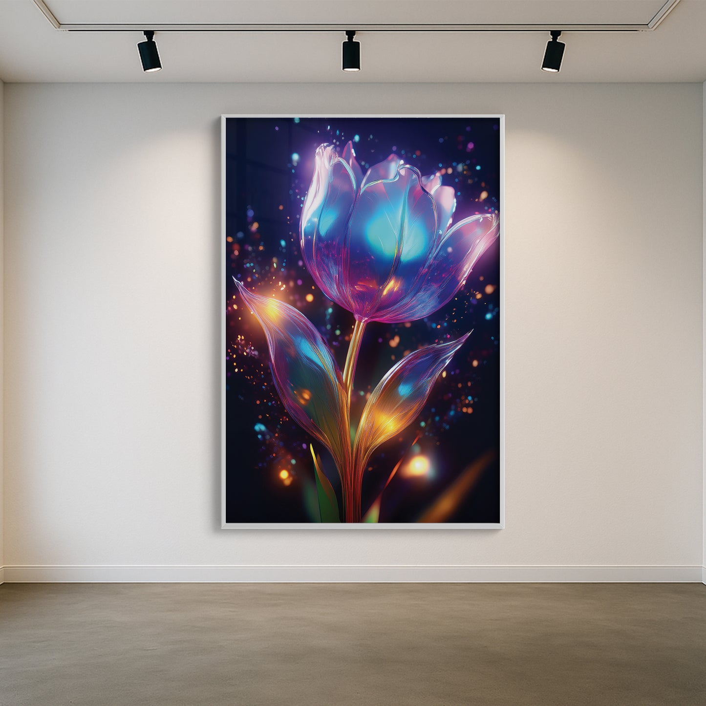 Blue Radiant Tulip Metal Framed Wall Art – Modern Luxury Floral