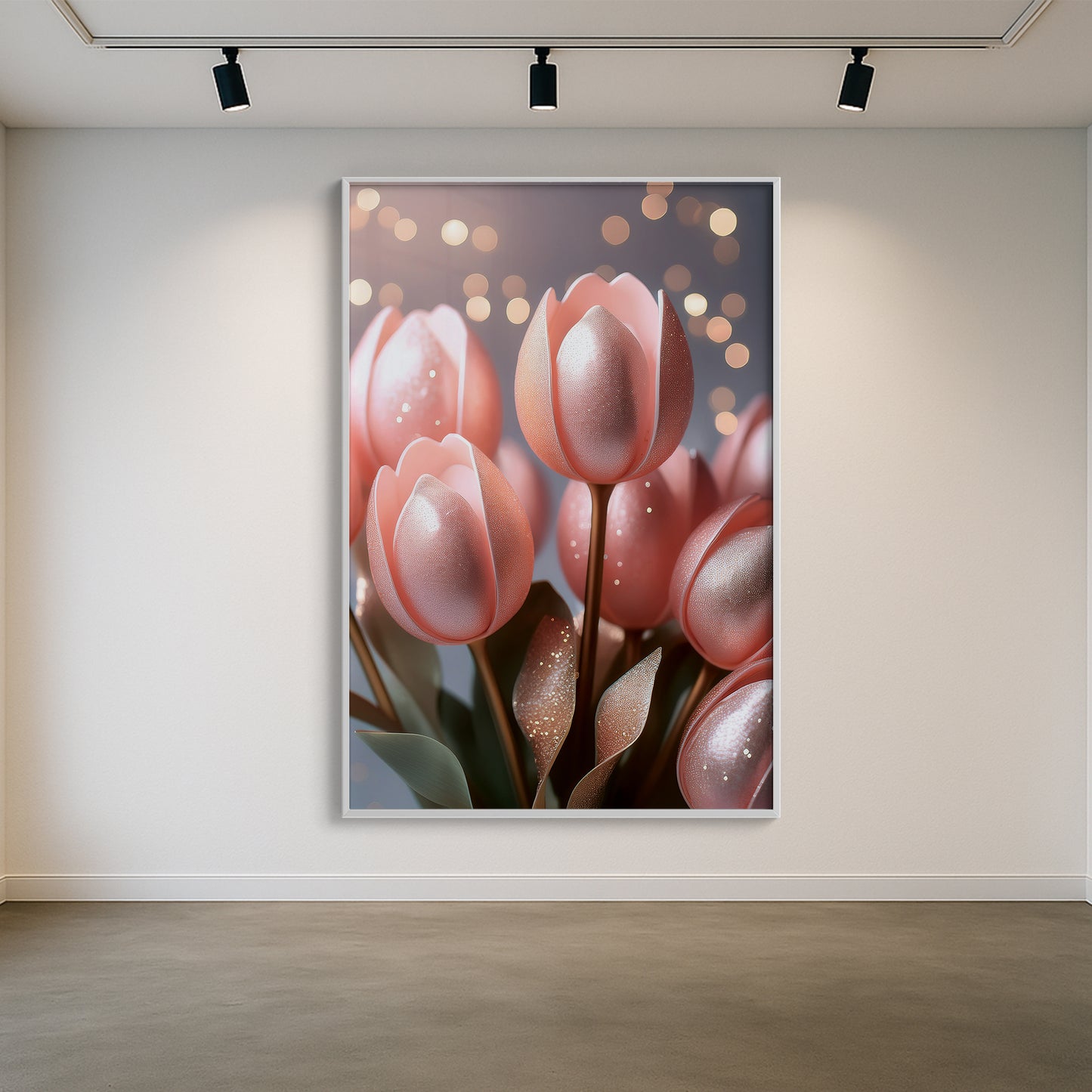 Blush Pink Tulip Bouquet Metal Framed Wall Art – Romantic Modern Décor
