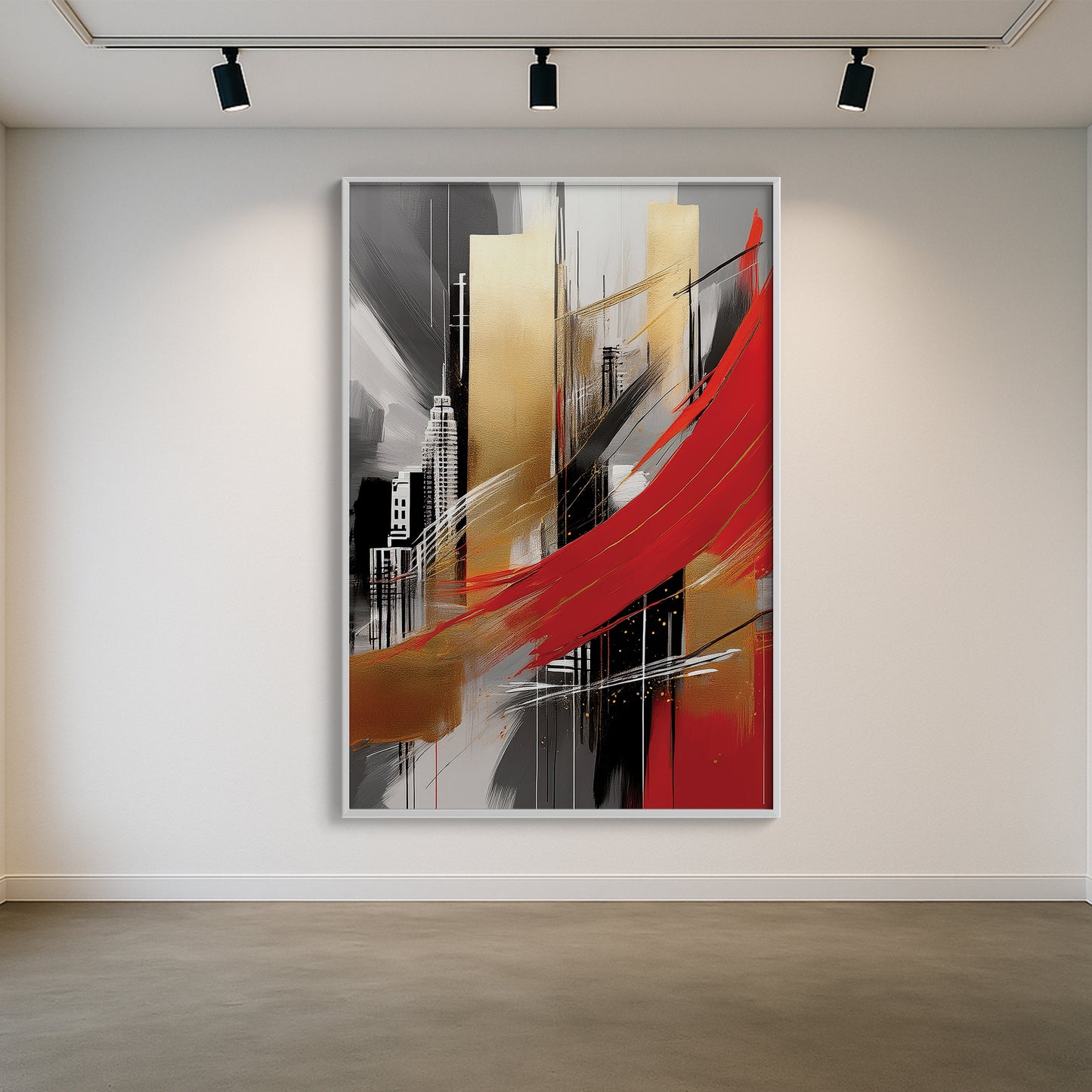 City Abstract Wall Art – Gold and Red Modern Luxury Décor
