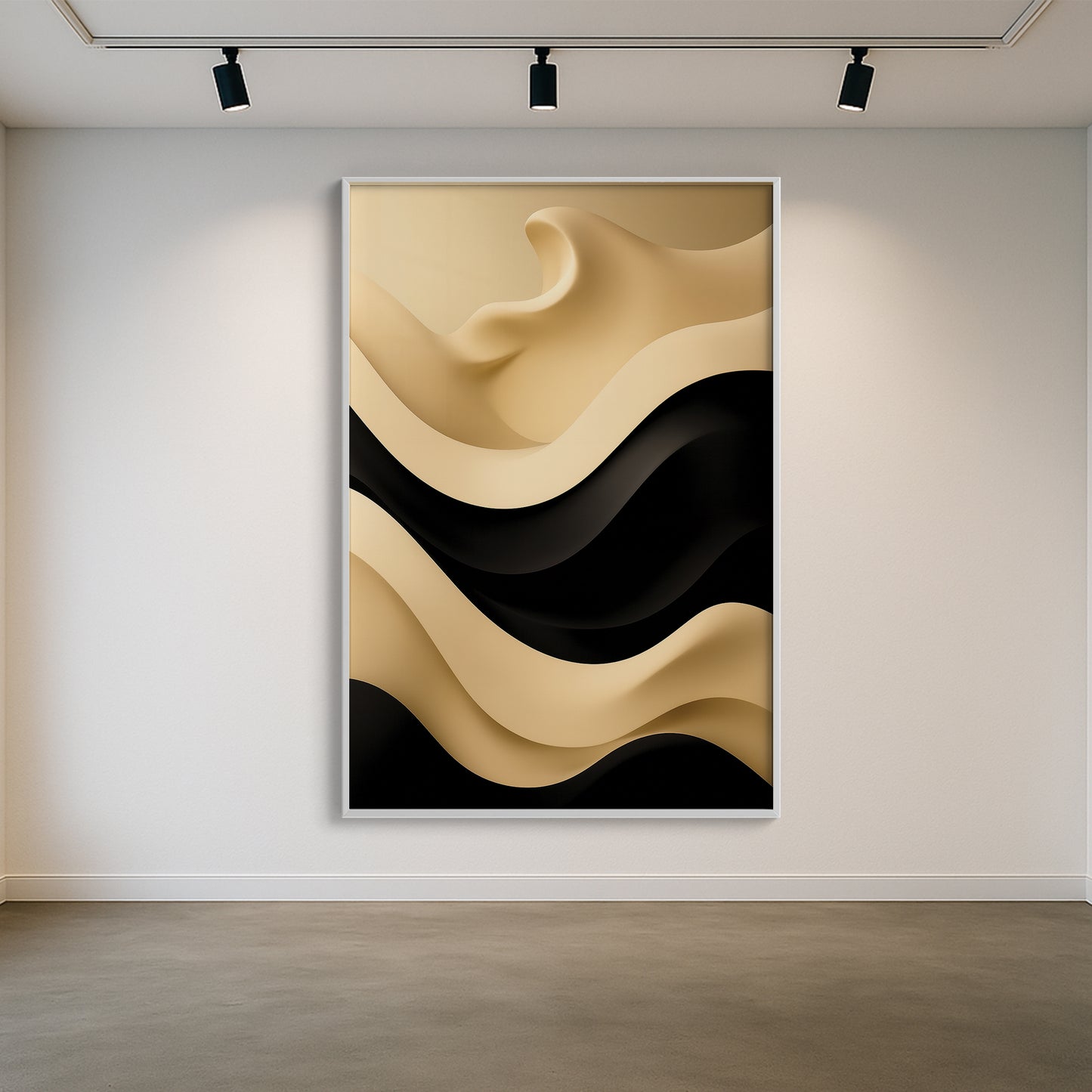 Cream and Black Wave Abstract – Minimalist Modern Wall Art