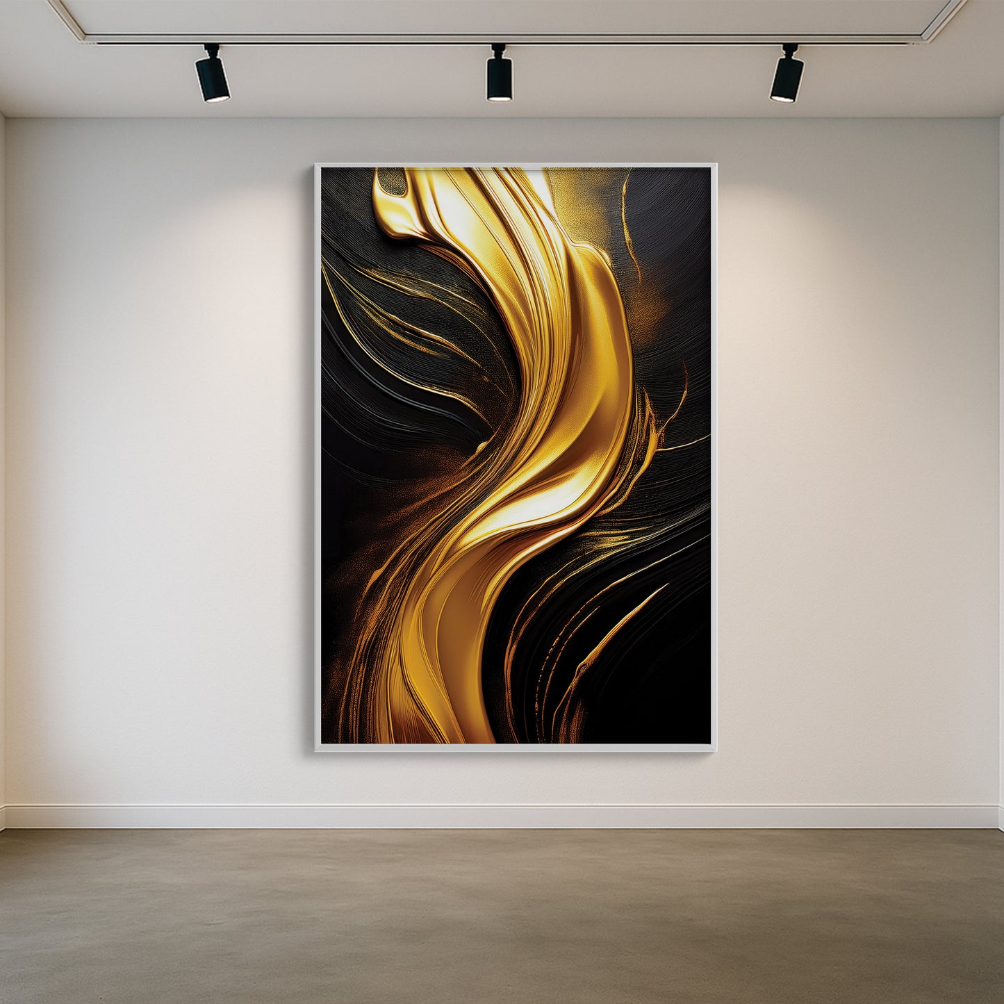 Golden Flow Abstract Wall Art – Luxury Black and Gold Décor