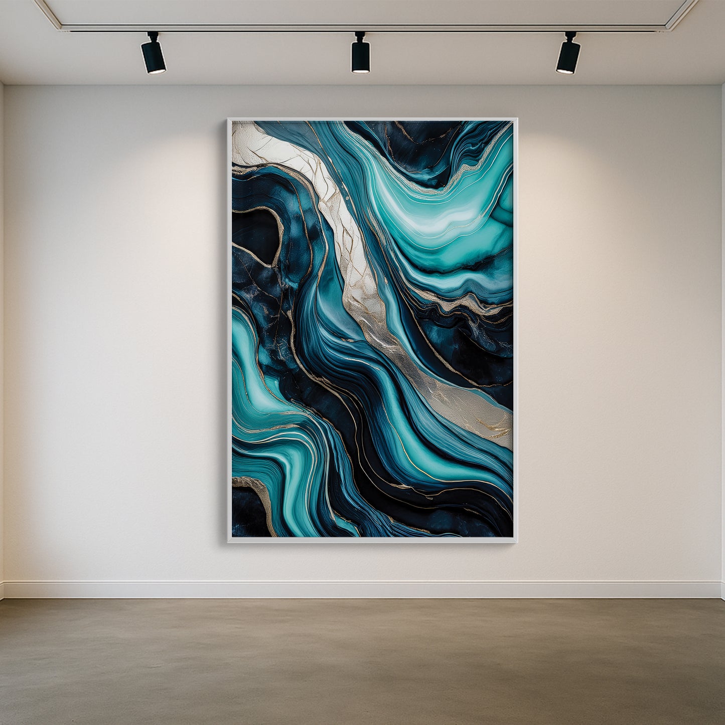 Turquoise & Gold Marble Flow – Abstract Luxury Wall Art
