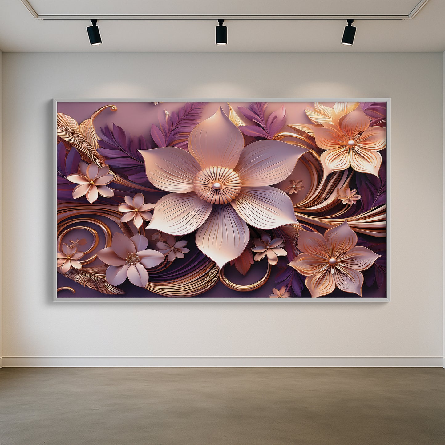 Romantic Light Pink & Purple Floral Metal Framed Wall Art – Modern Luxury Design