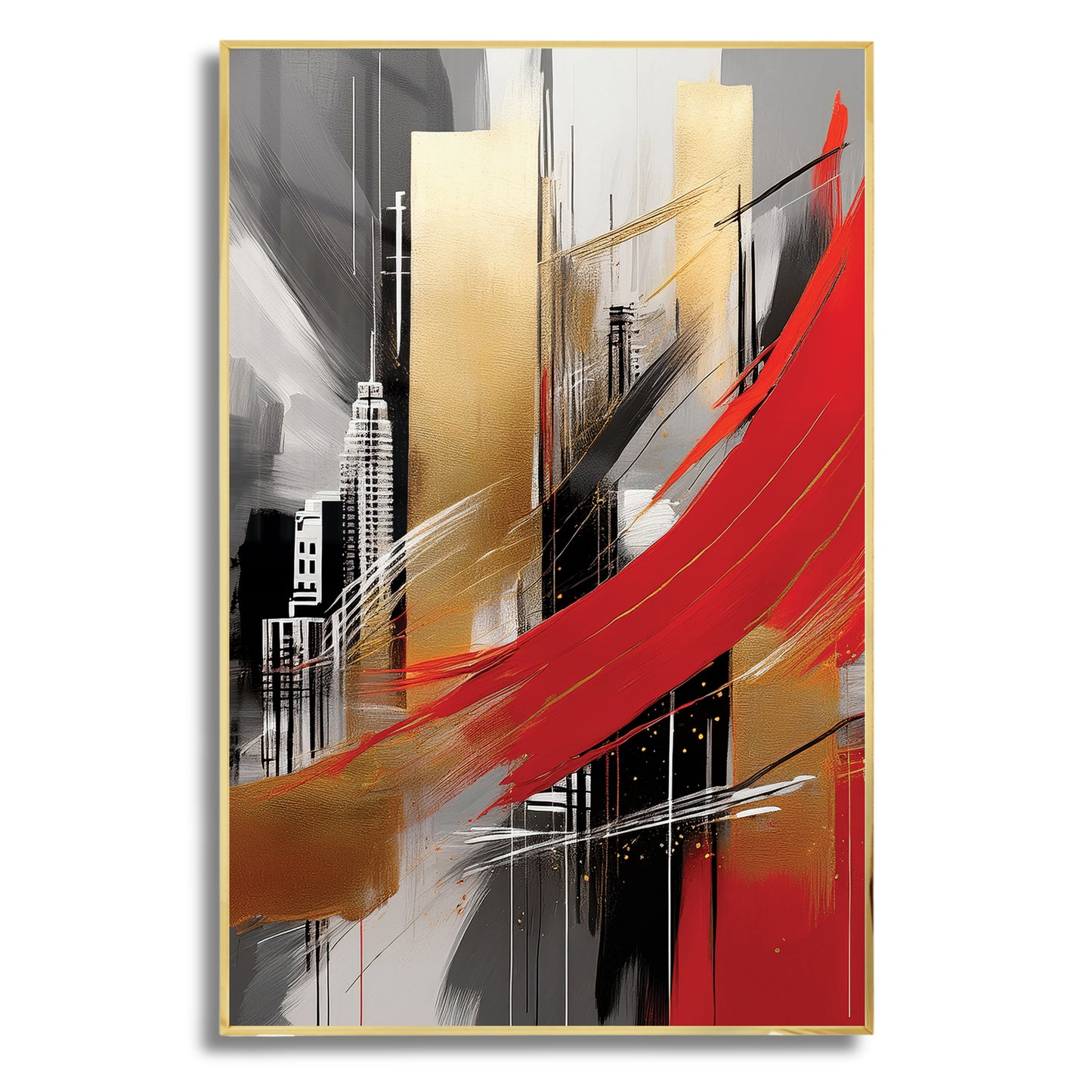 City Abstract Wall Art – Gold and Red Modern Luxury Décor