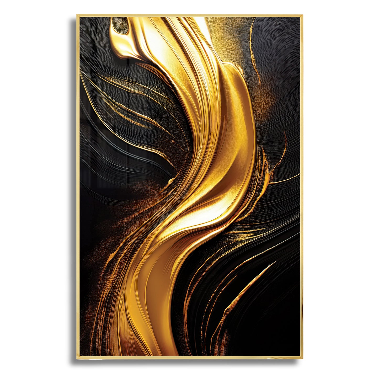 Golden Flow Abstract Wall Art – Luxury Black and Gold Décor