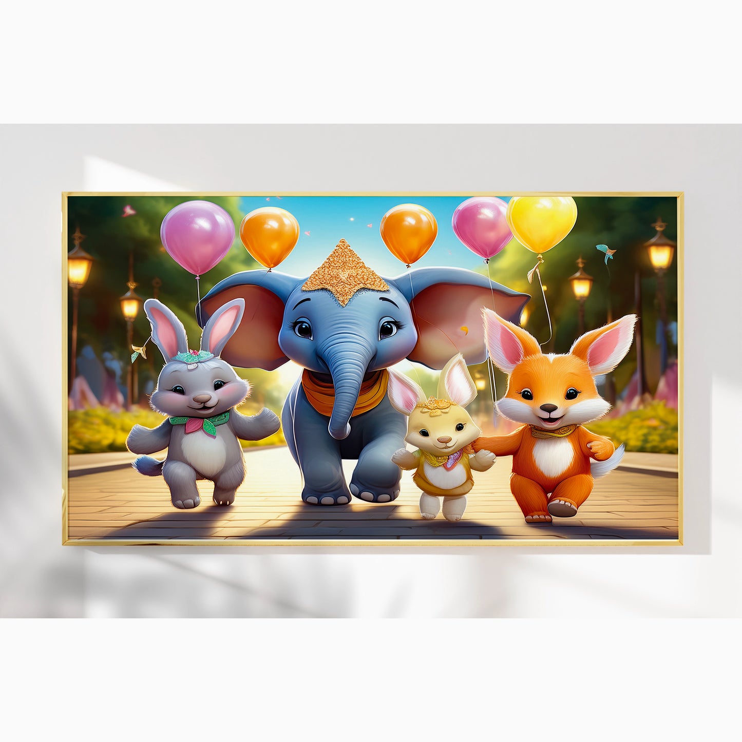 Royal Celebration – 3D-Style Elephant and Friends Wall Art