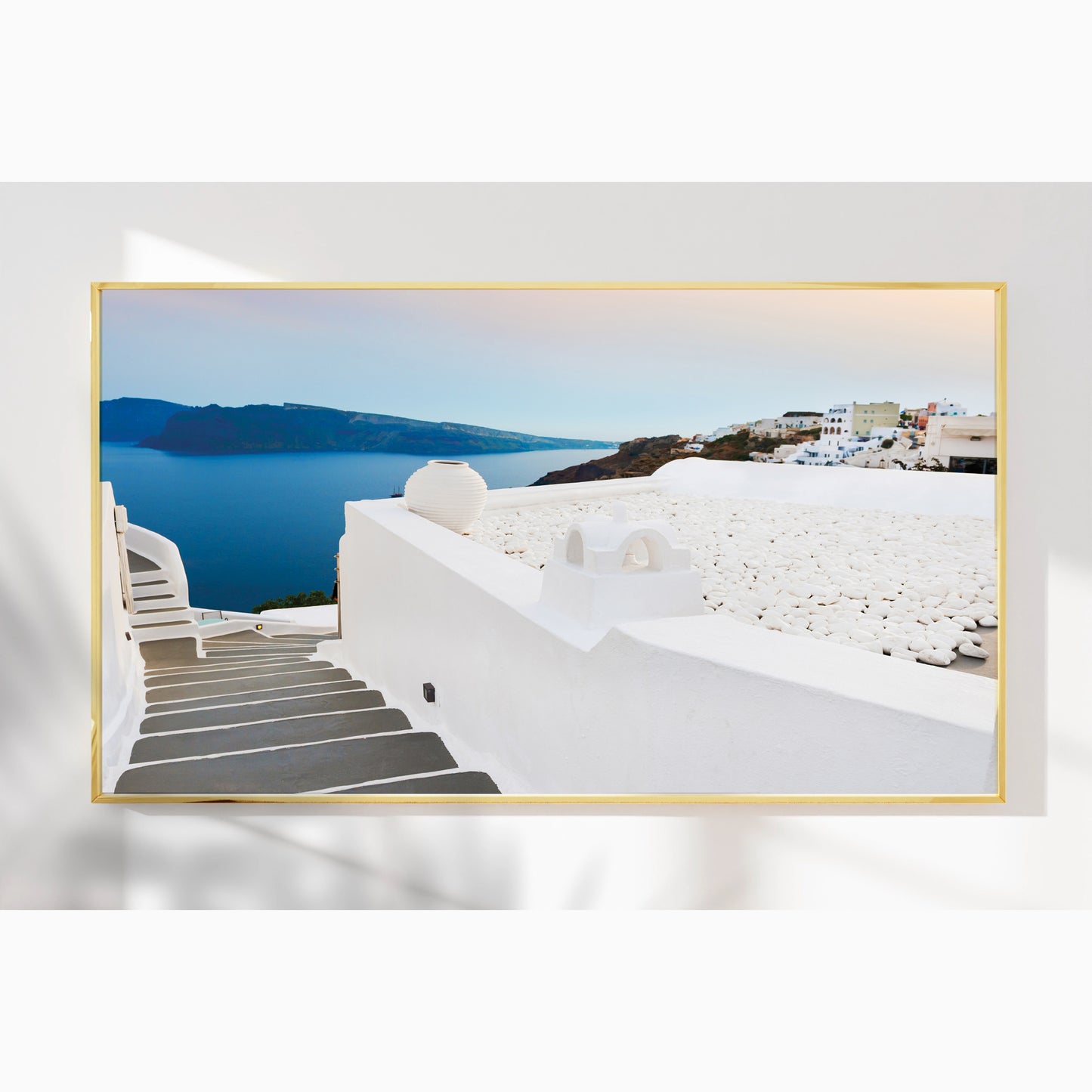 Santorini Steps – Greek Island Stone Path Wall Art, Aegean Sea View