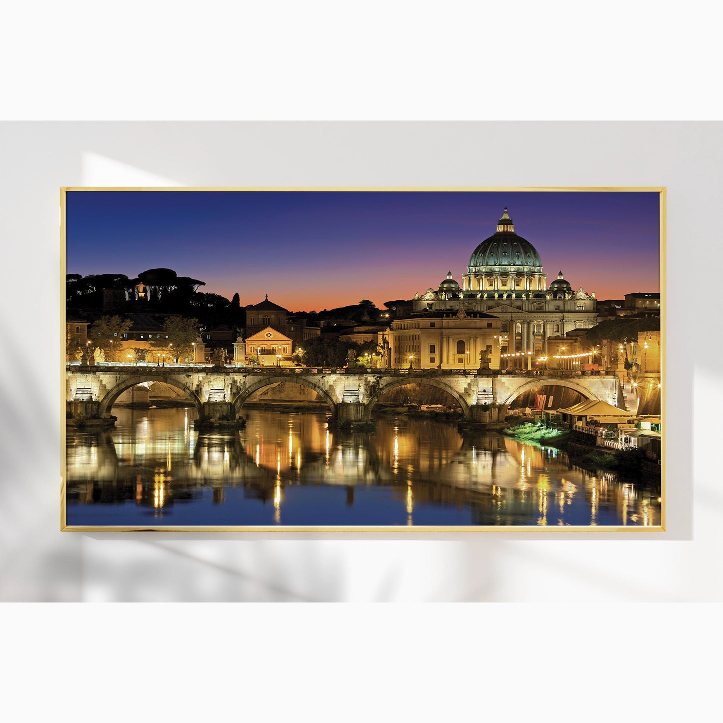 Vatican at Dusk โ Rome Cityscape Wall Art, St. Peter's Basilica and Tiber River Reflections