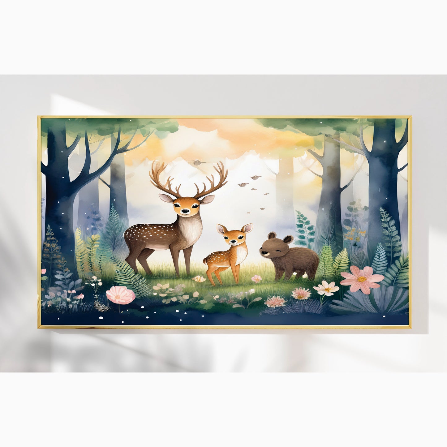 Woodland Deer Family – Gentle Forest Companions Nursery Wall Art