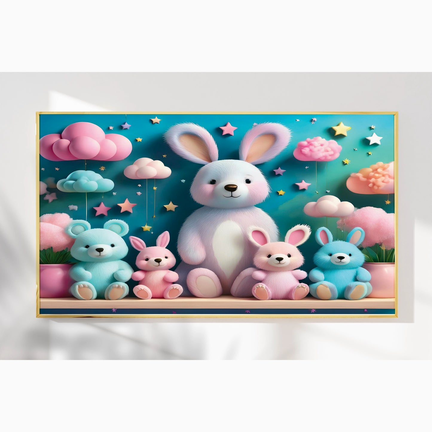Bunny & Bear Plush Parade β 3D Pastel Nursery Wall Art