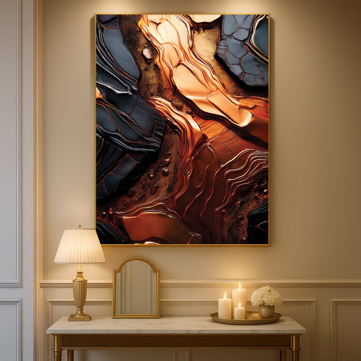 Molten Copper & Black Abstract – Luxury Modern Wall Art