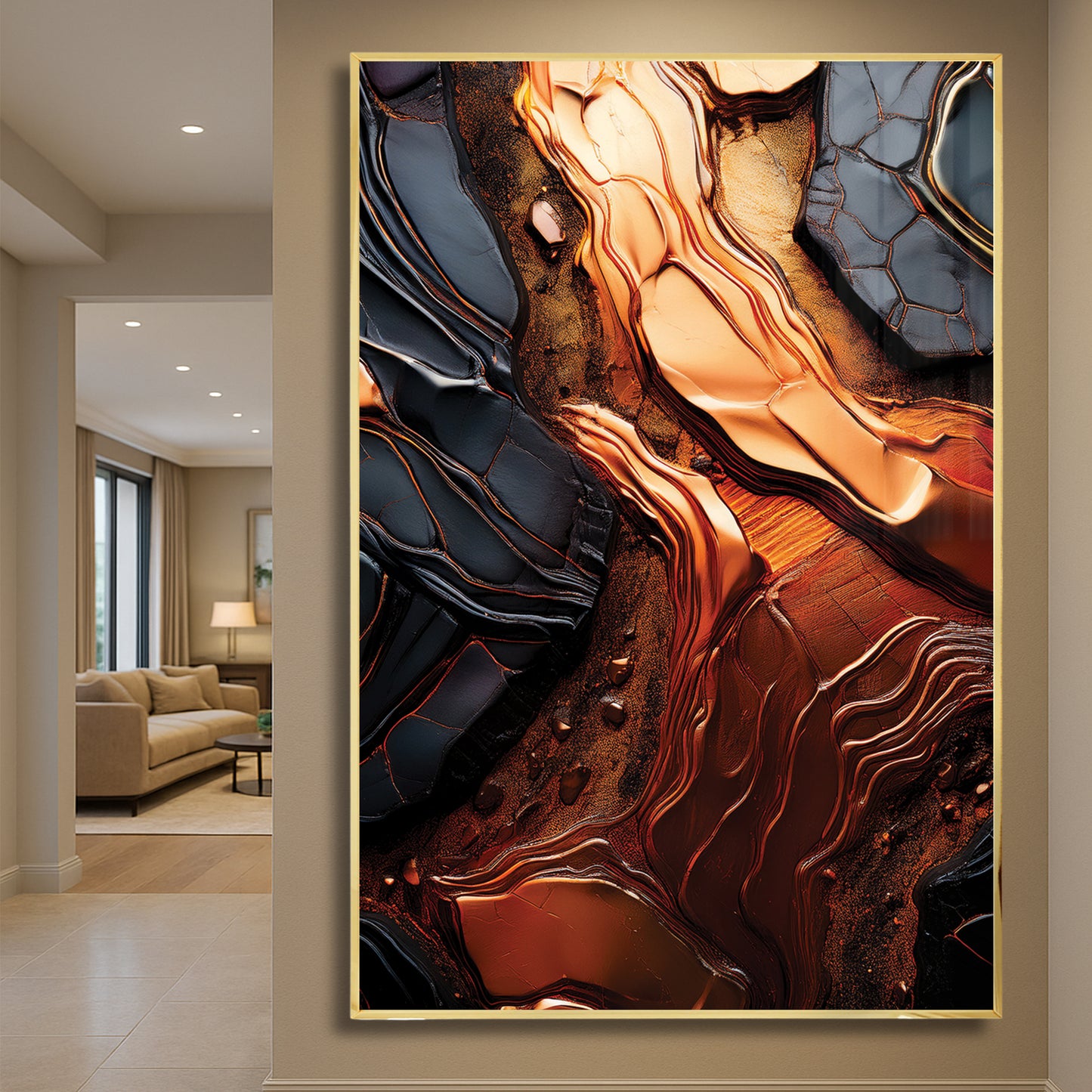 Molten Copper & Black Abstract – Luxury Modern Wall Art