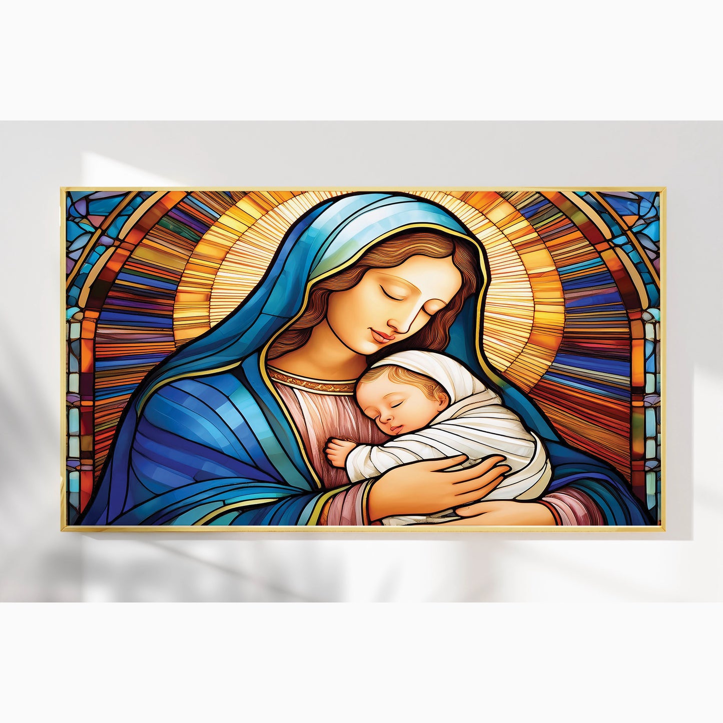 Virgin Mary and Baby Jesus Wall Art – Stained Glass Christian Décor