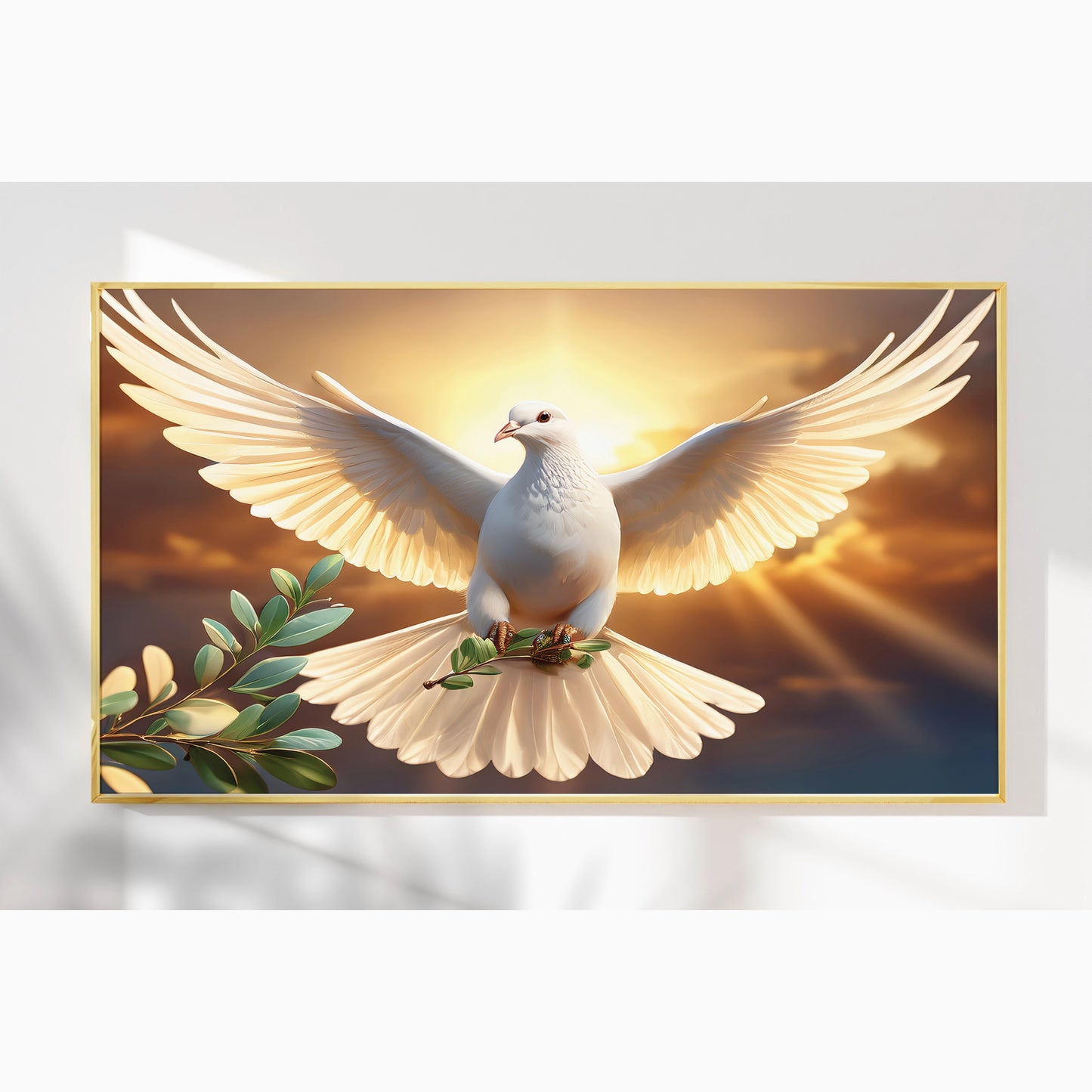 White Dove with Olive Branch – Symbol of Peace & Hope Wall Art